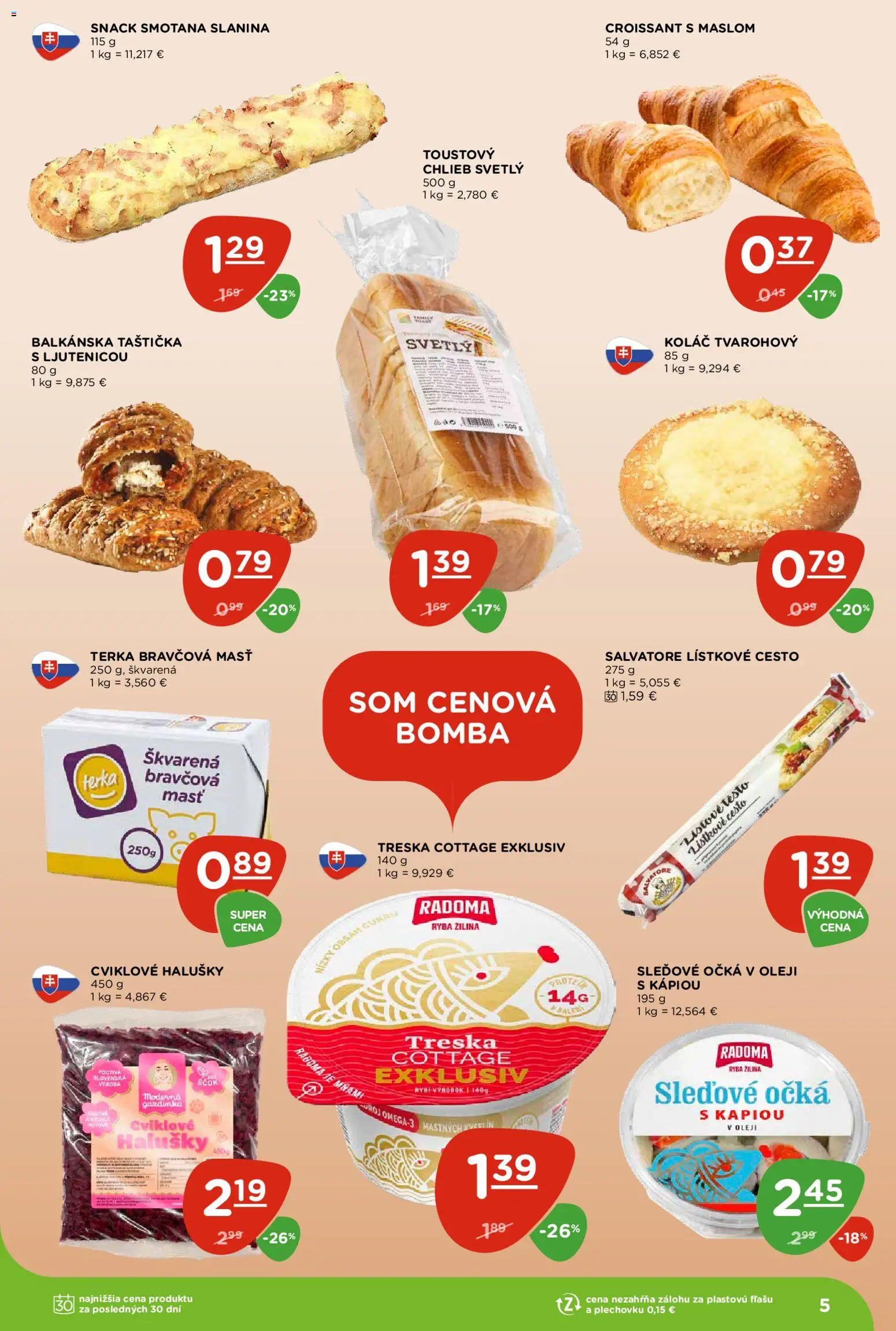 Nové Terno akcie – leták je platný od 15.10.2026 | Strana: 5 | Produkty: Chlieb, Smotana, Koláč, Ryba