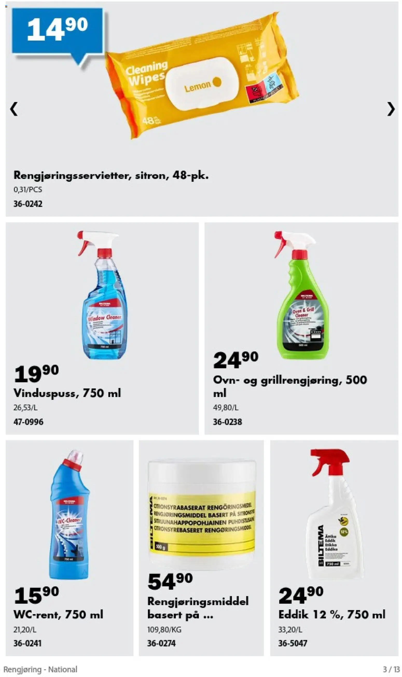 {H1} | Side: 3 | Produkter: Wipes, Ovn, Eddik