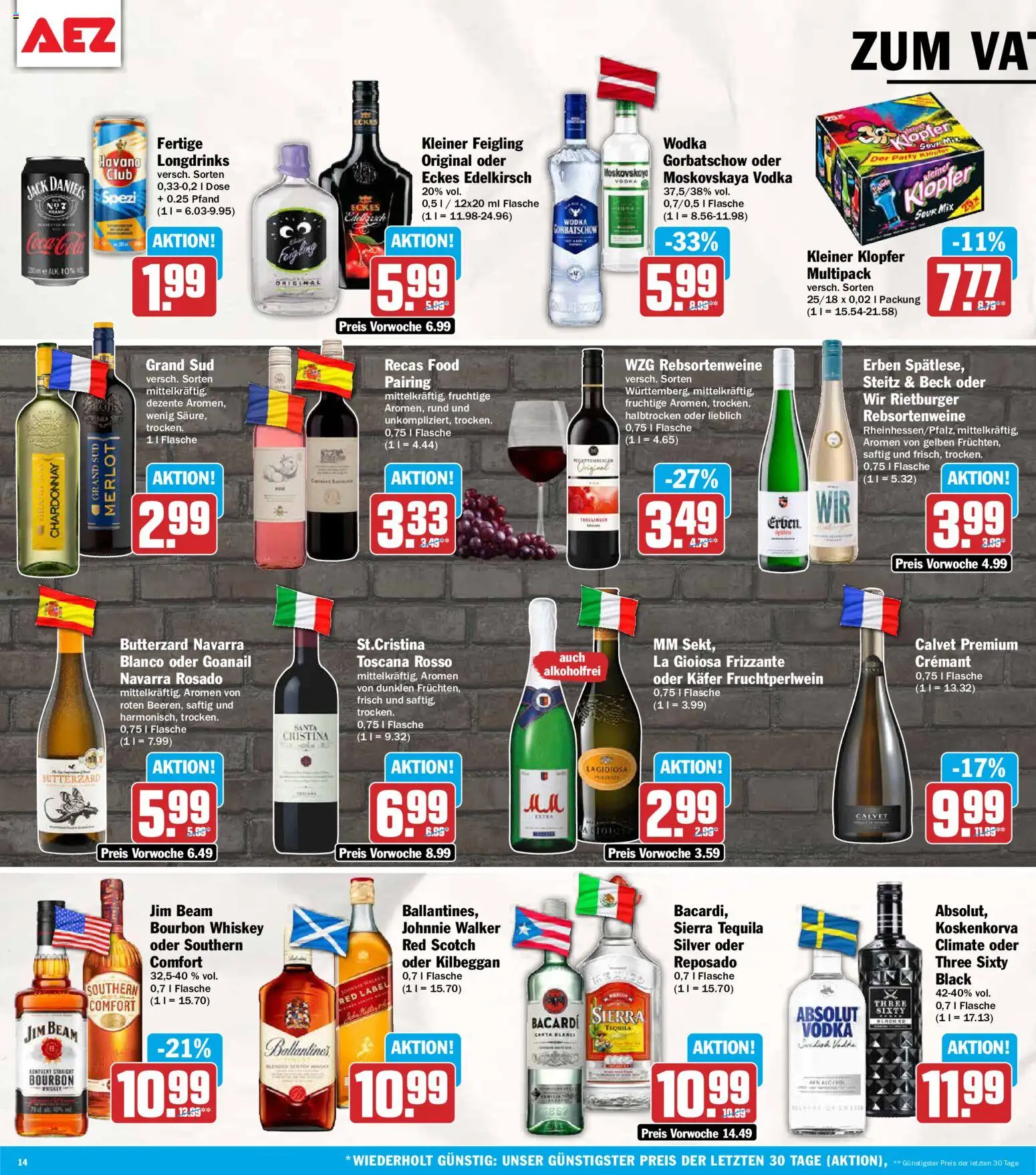 AEZ Prospekt 	 – gültig ab 11.05.2026 | Seite: 14 | Produkte: Jack Daniel's, Tequila, Vodka, Whiskey