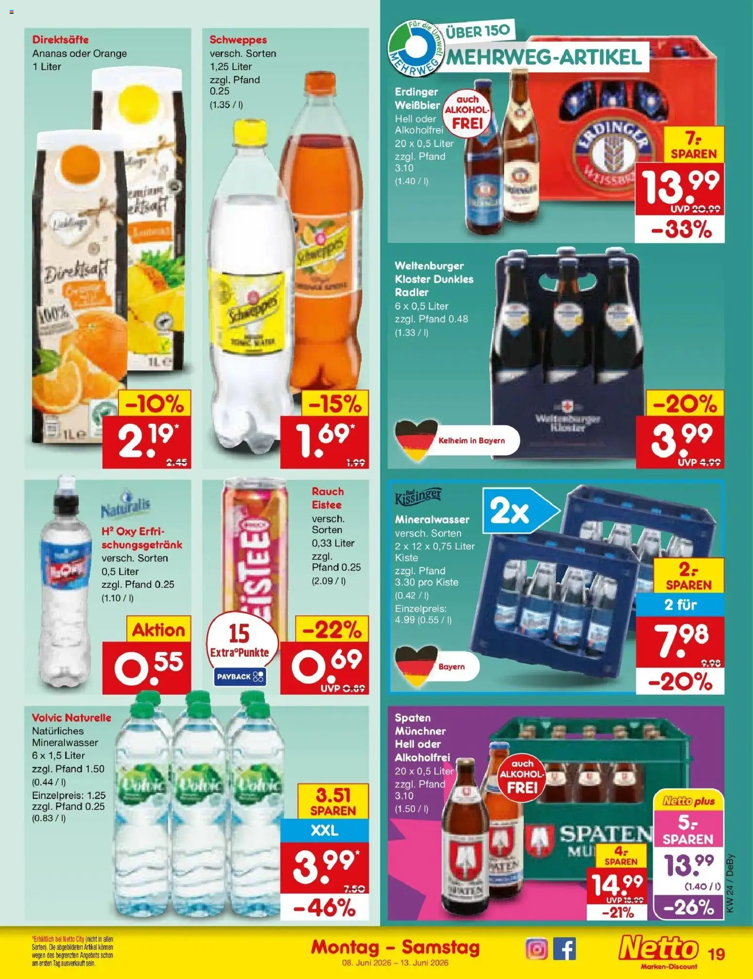 Netto Marken-Discount Prospekt Thierhaupten – gültig ab 08.06.2026 | Seite: 31 | Produkte: Weißbier, Ananas, Mineralwasser, Volvic