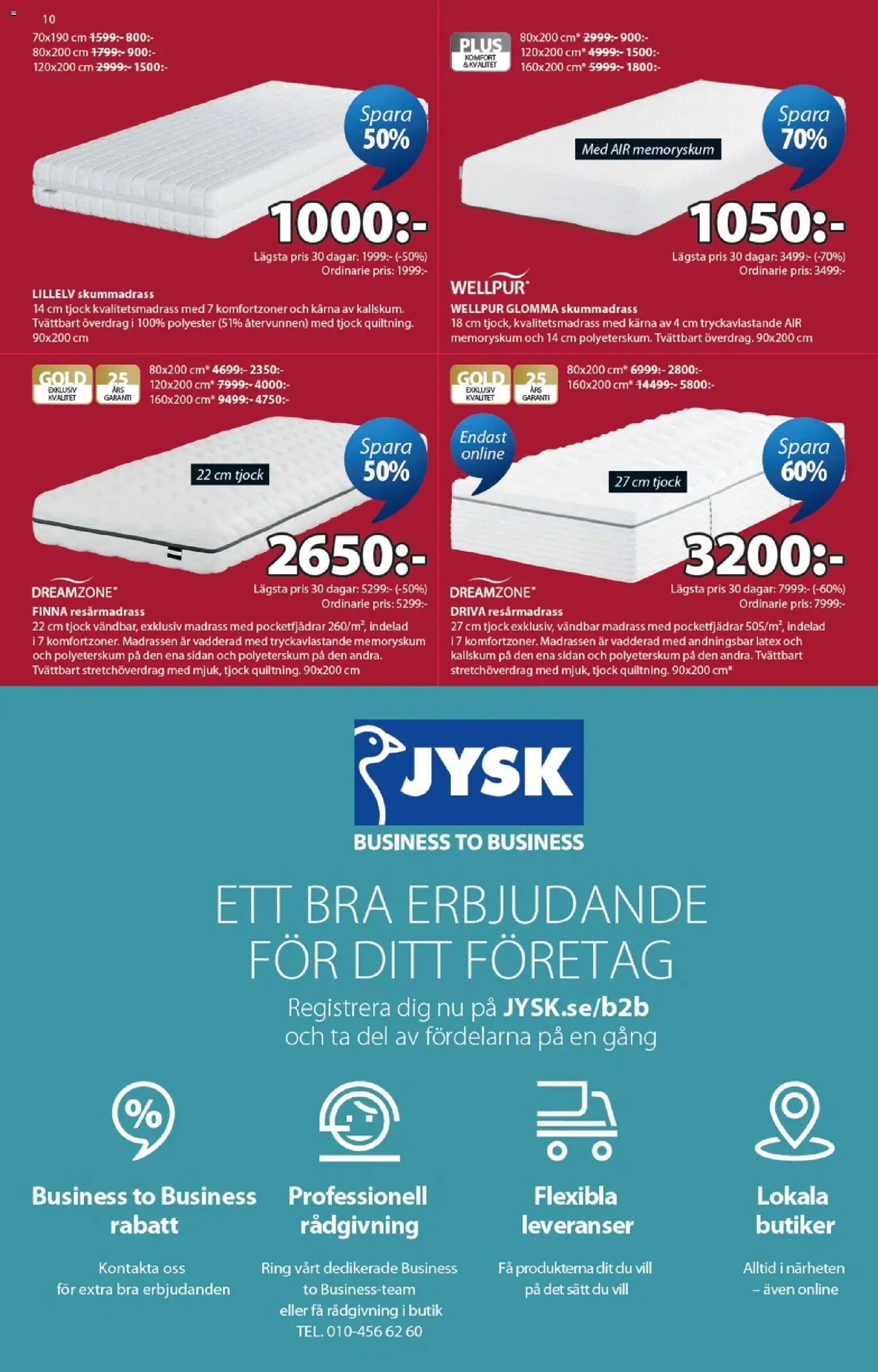 JYSK reklamblad aktuell från 01.06.2026 | Sida: 10 | Produkter: Resårmadrass, Skummadrass, Madrass, Ring