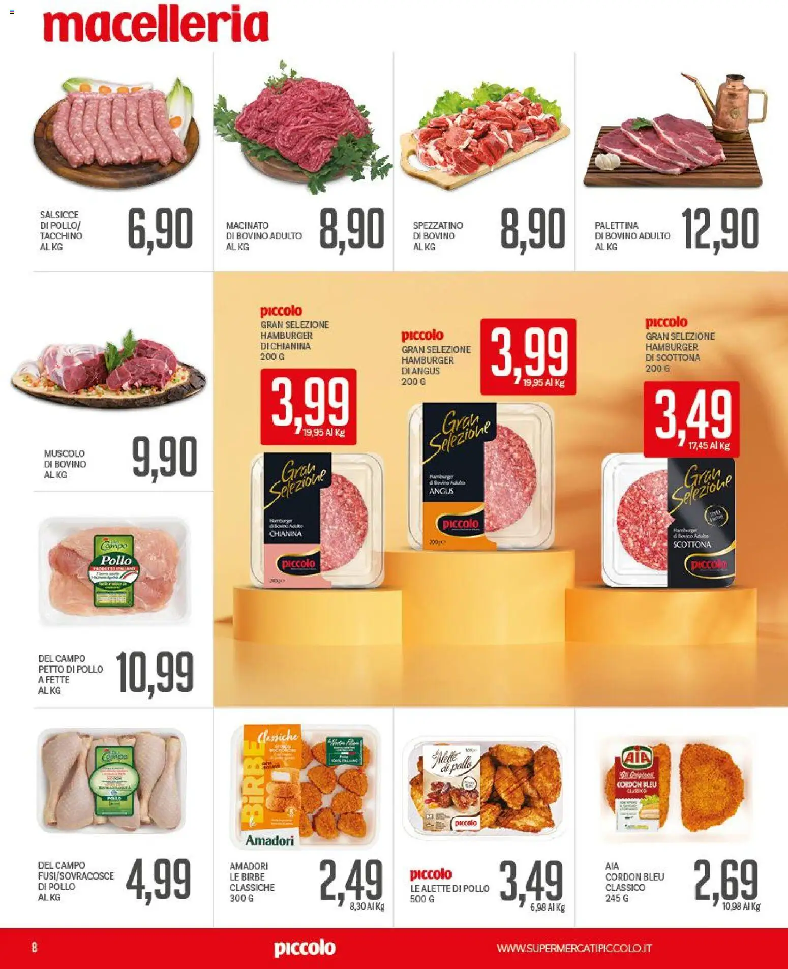 Volantino Piccolo del 31/08/2026 | Pagina: 8 | Prodotti: Bovino, Petto di Pollo, Hamburger, Salsicce