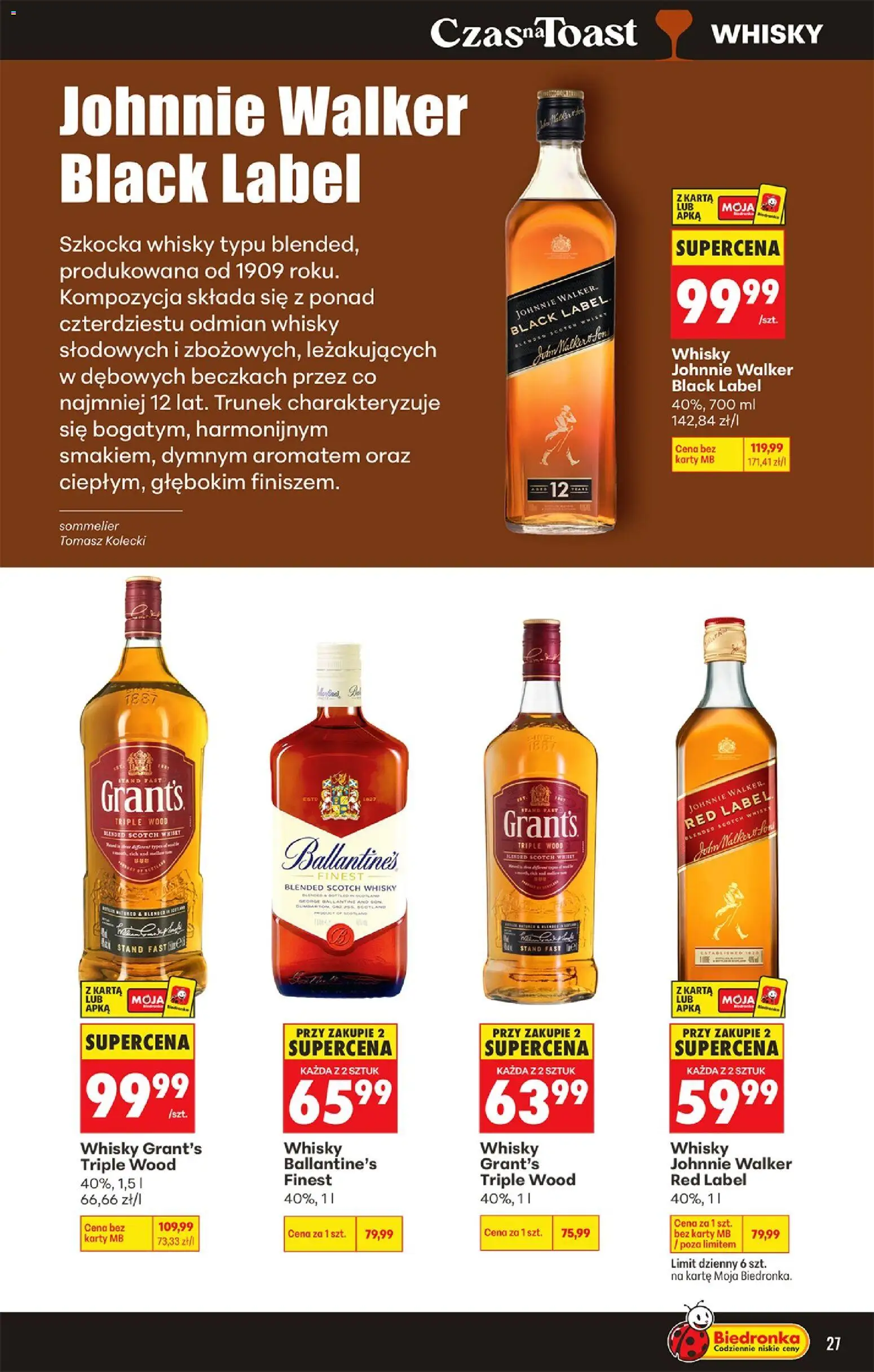 Biedronka gazetka - Czas na toast od 13.07.2026 | Strona: 27 | Produkty: Karta, Grant's, Red label, Whisky