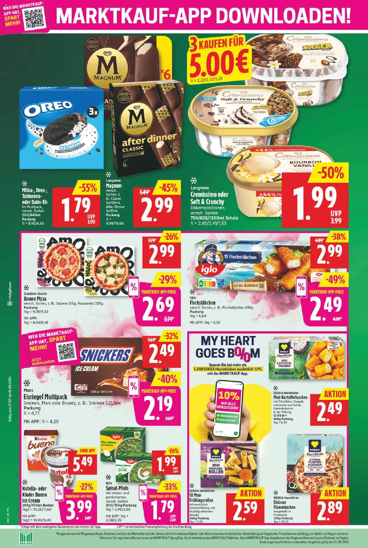 Marktkauf Prospekt – gültig ab 27.07.2026 | Seite: 8 | Produkte: Iglo, Snickers, Nutella, Pizza