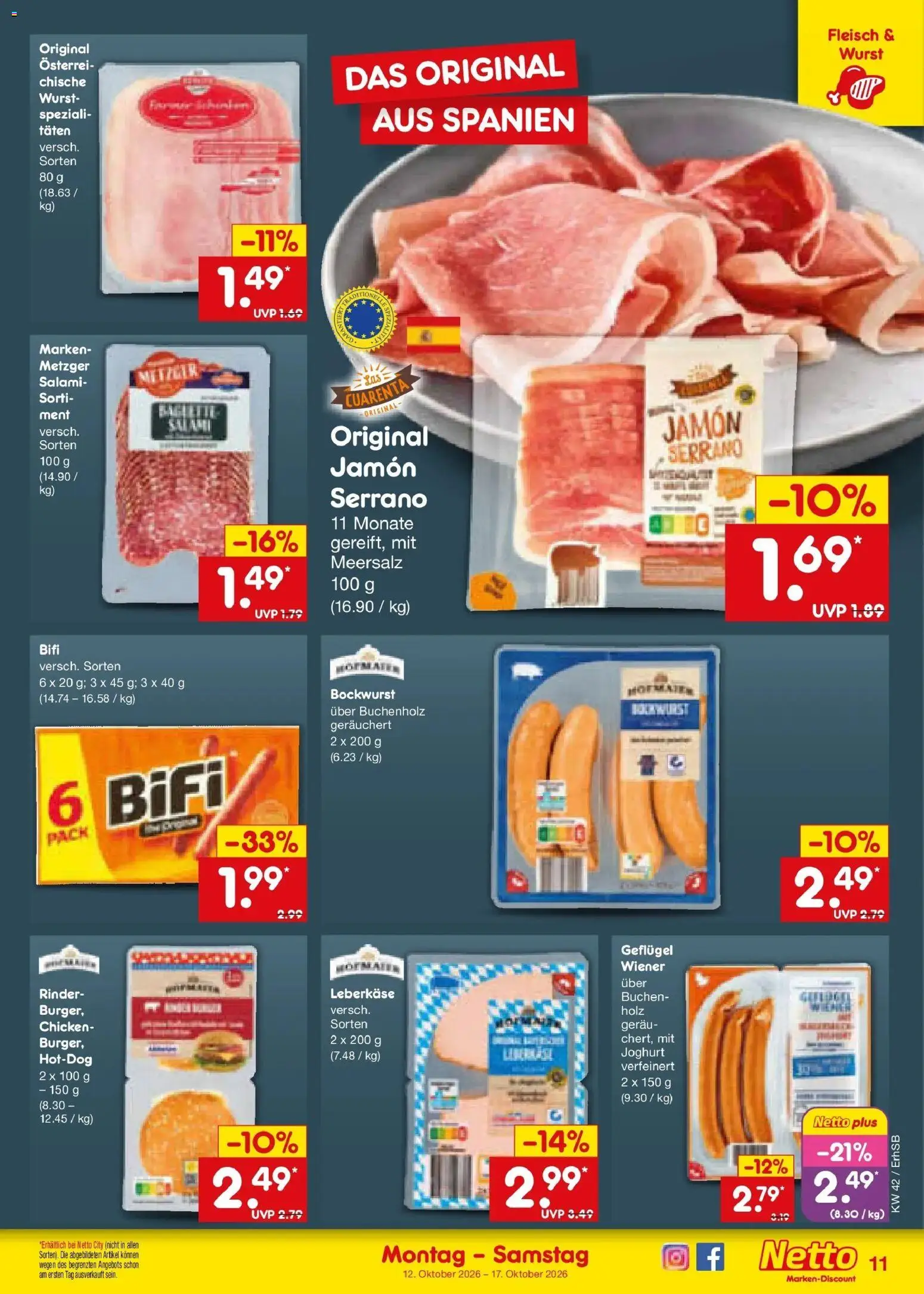 Netto Marken-Discount Prospekt München (ab 12.10.2026) » Angebote | Seite: 13 | Produkte: Joghurt, Wurst, Fleisch, Leberkase
