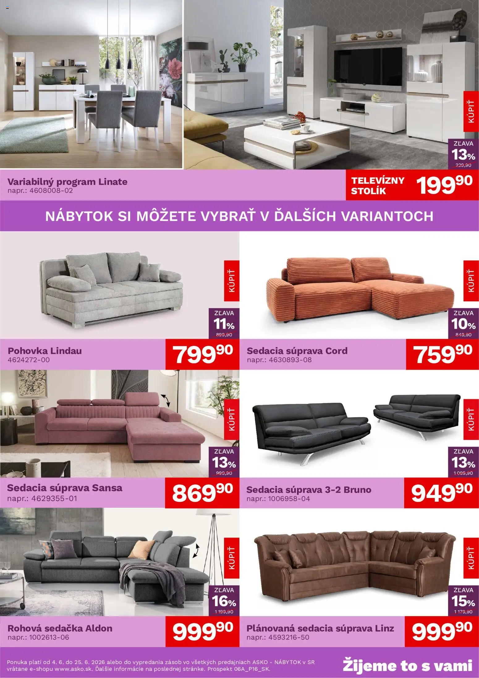 Nové ASKO nábytok akcie – leták je platný od 04.06.2026 | Strana: 2 | Produkty: Nábytok, Sedacia súprava, Rohová sedačka, Sedačka