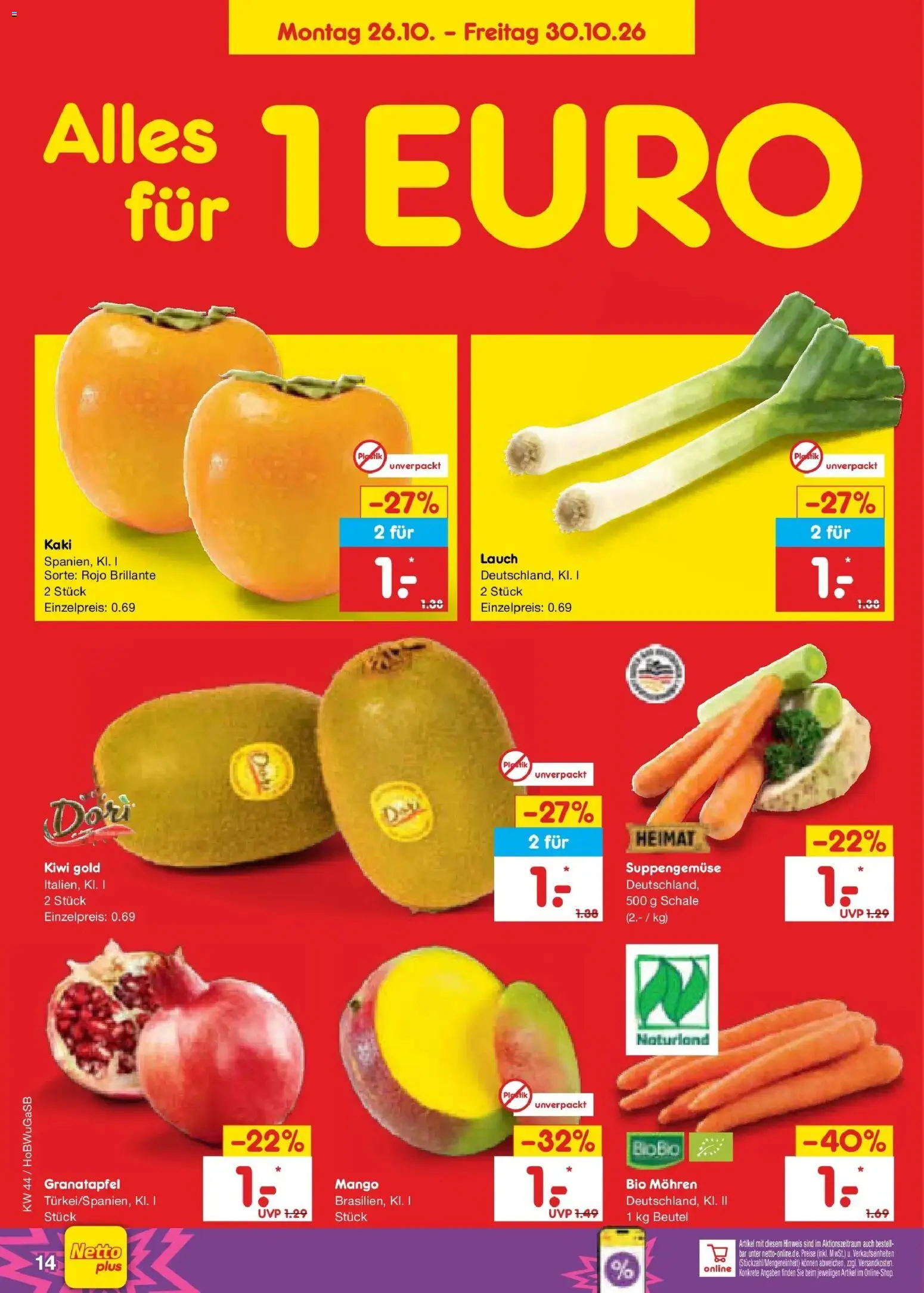 Netto Marken-Discount Prospekt Bielefeld – gültig ab 26.10.2026 | Seite: 22 | Produkte: Granatapfel, Mohren, Mango, Kiwi