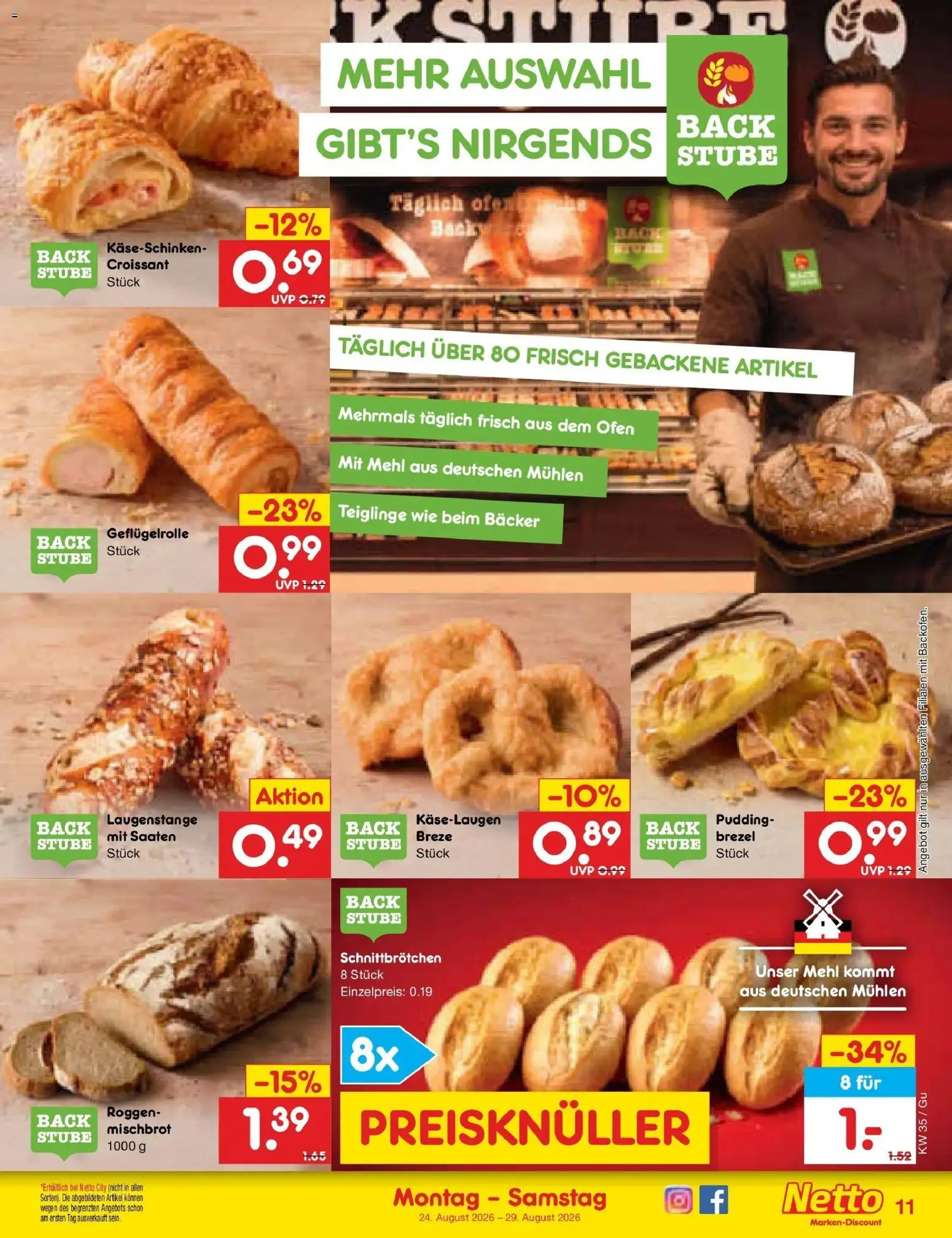 Netto Marken-Discount Prospekt Augustusburg (ab 24.08.2026) » Angebote | Seite: 15 | Produkte: Ofen, Mehl, Pudding, Croissant