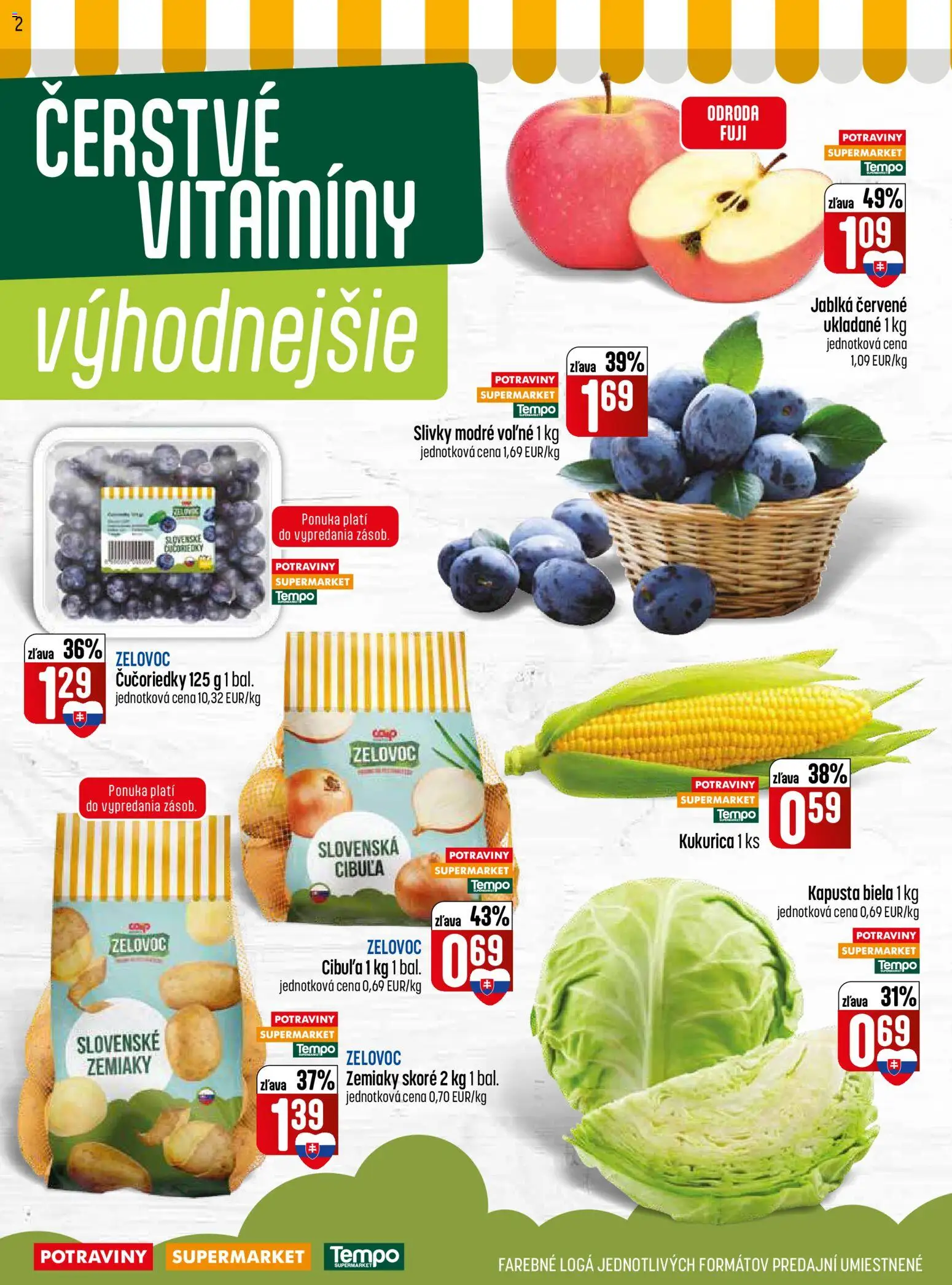 Nové COOP Jednota akcie – leták je platný od 20.08.2026 | Strana: 2 | Produkty: Kapusta biela, Čučoriedky, Kukurica, Slivky
