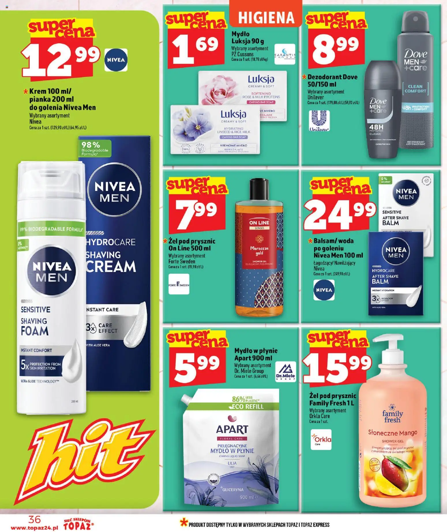 Topaz gazetka - Ceny małe na stałe od 09.07.2026 | Strona: 36 | Produkty: Mango, Mydło w płynie, Prysznic, Mydło