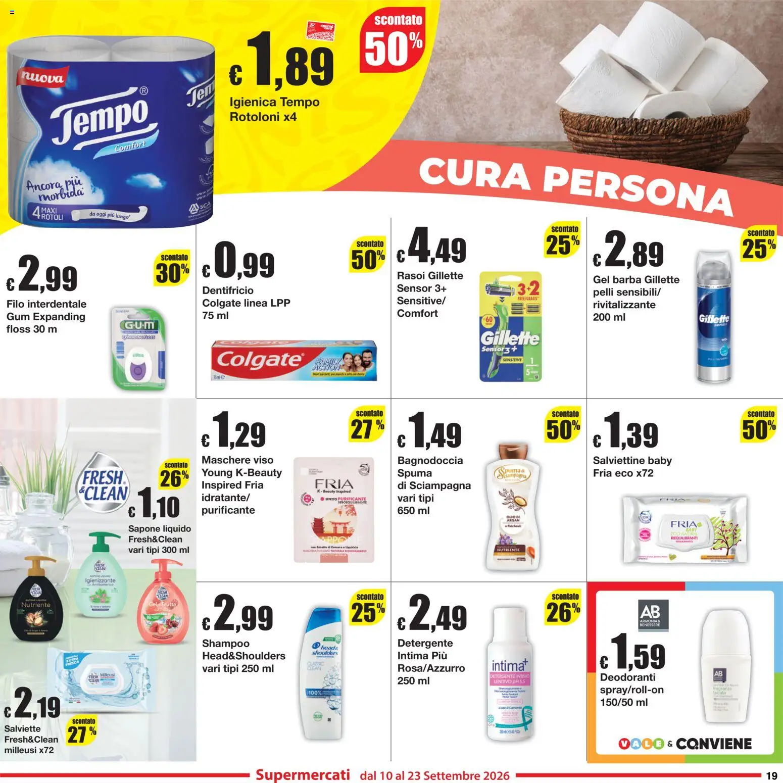 Volantino Sì con Te del 10/09/2026 | Pagina: 19 | Prodotti: Shampoo, Filo interdentale, Detergente, Intimo