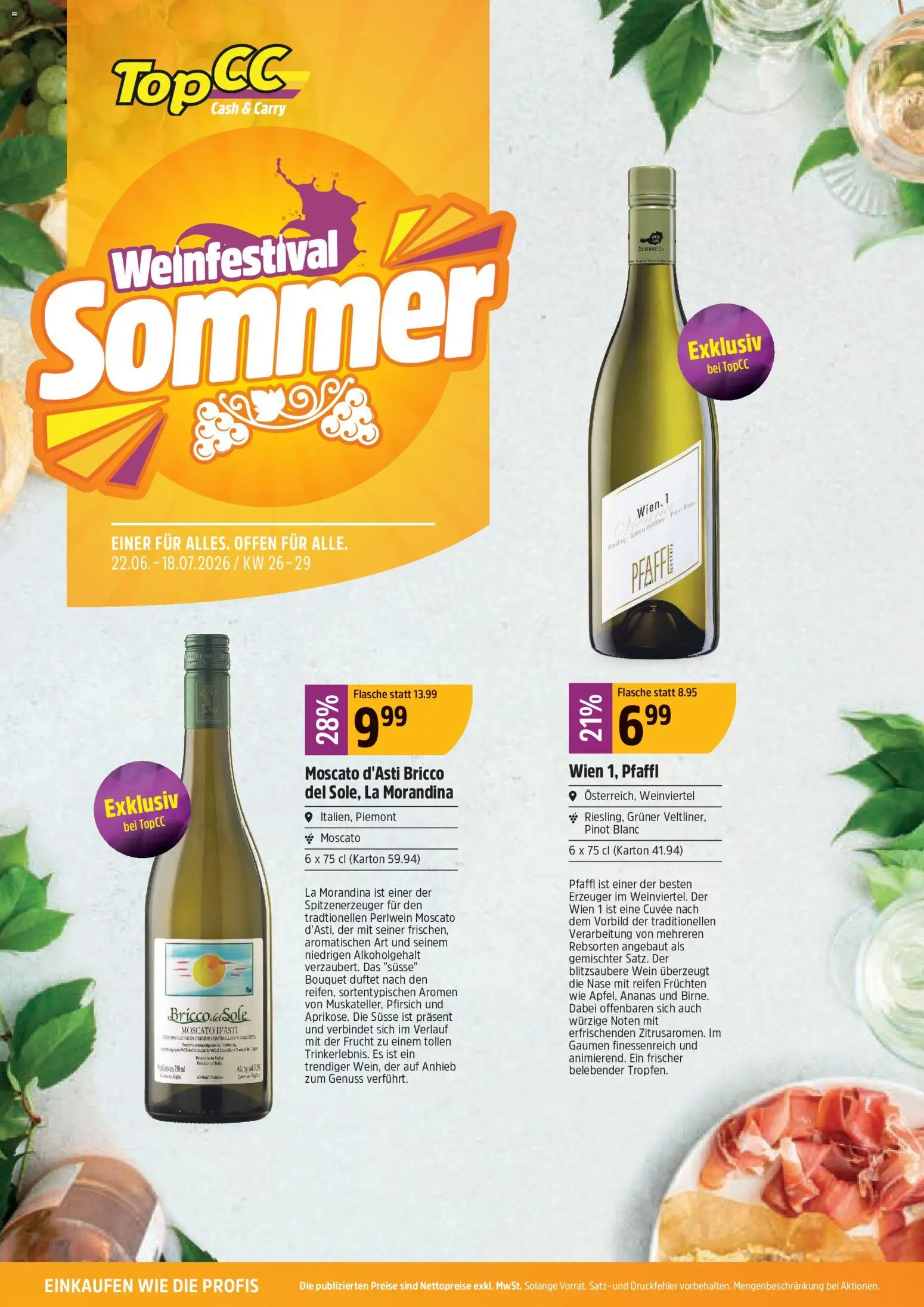 TopCC aktionen Sommer Weinfestival – gültig ab 22.06.2026 | Seite: 1 | Produkte: Wein, Ananas, Pfirsich