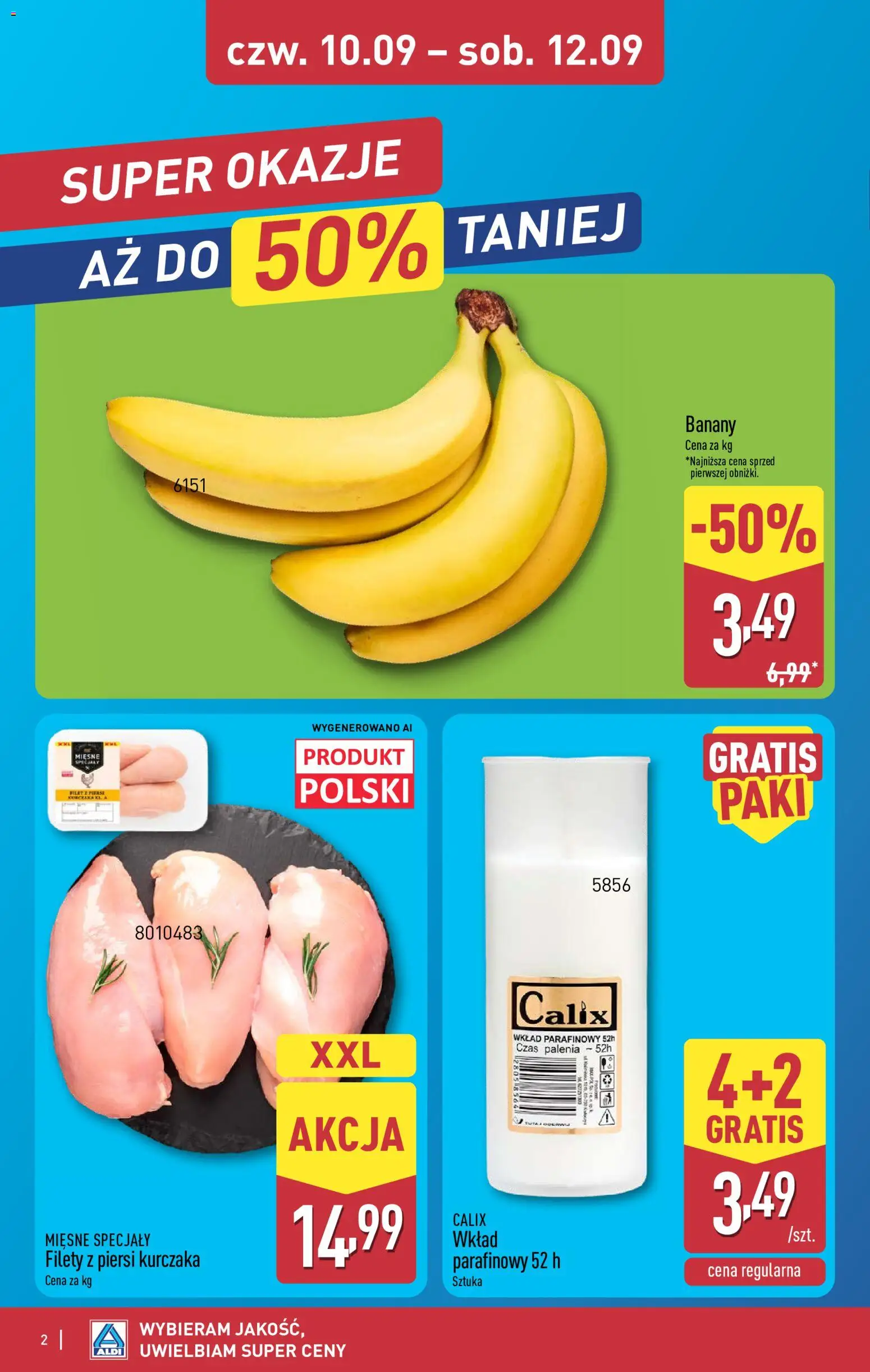 Aldi gazetka - Oferta weekendowa od 10.09.2026 | Strona: 2 | Produkty: Specjały, Filety z piersi kurczaka, Filet, Banany