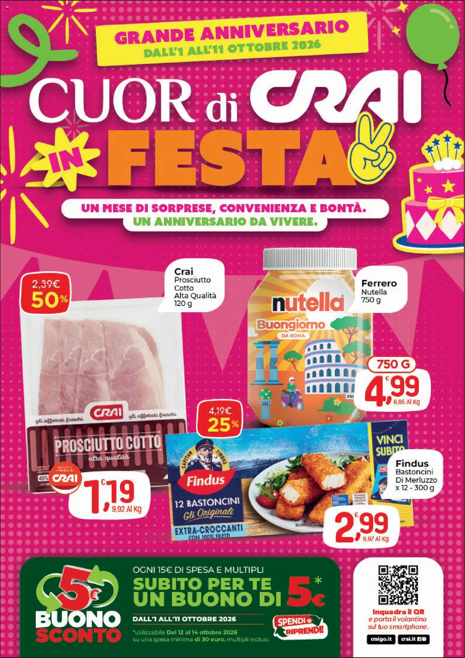 Volantino CRAI del 01/10/2026 | Pagina: 1 | Prodotti: Prosciutto Cotto, Porta, Merluzzo, Nutella