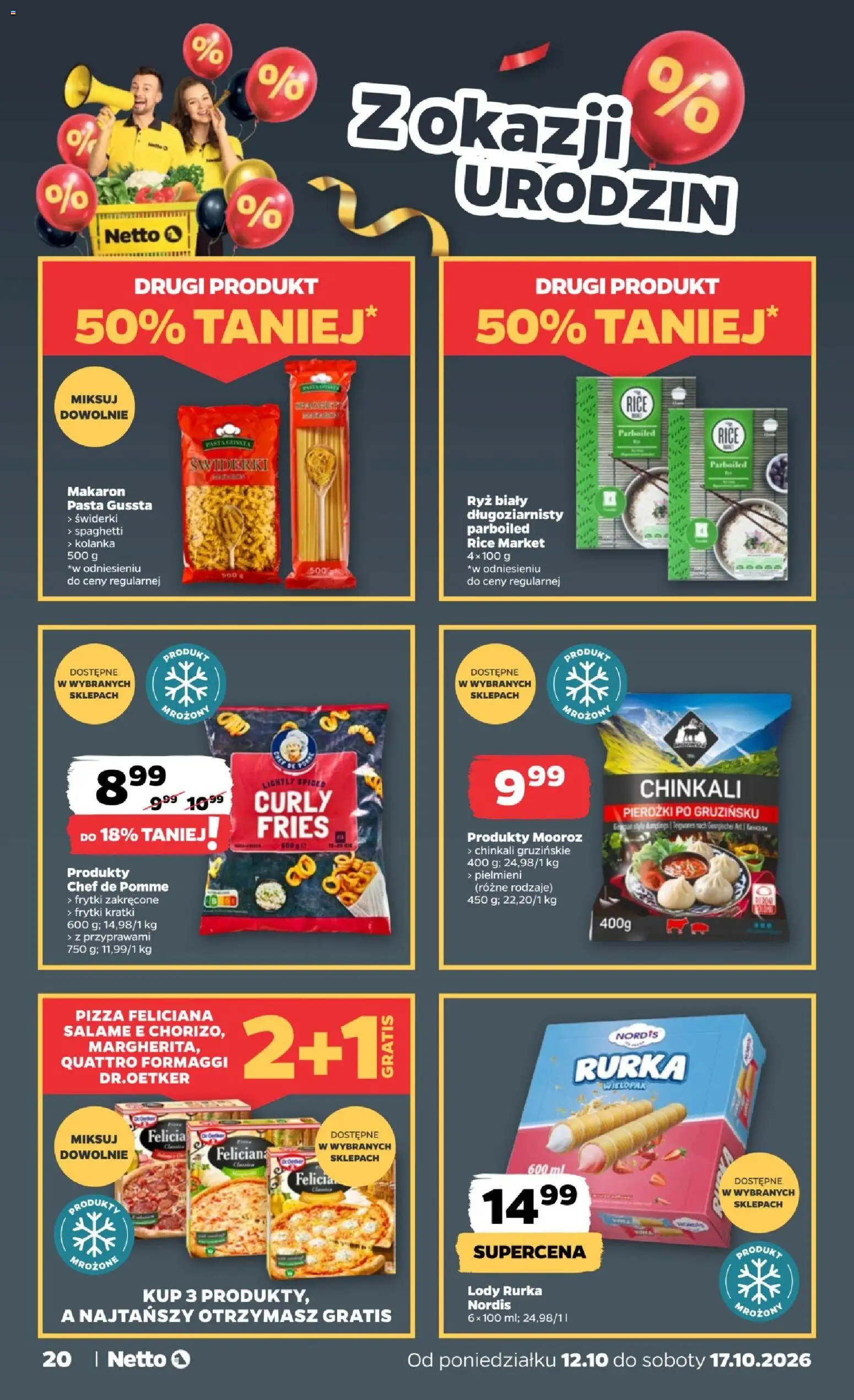 Netto gazetka od poniedziałku od 12.10.2026 | Strona: 20 | Produkty: Spaghetti, Pasta, Ryż, Lody