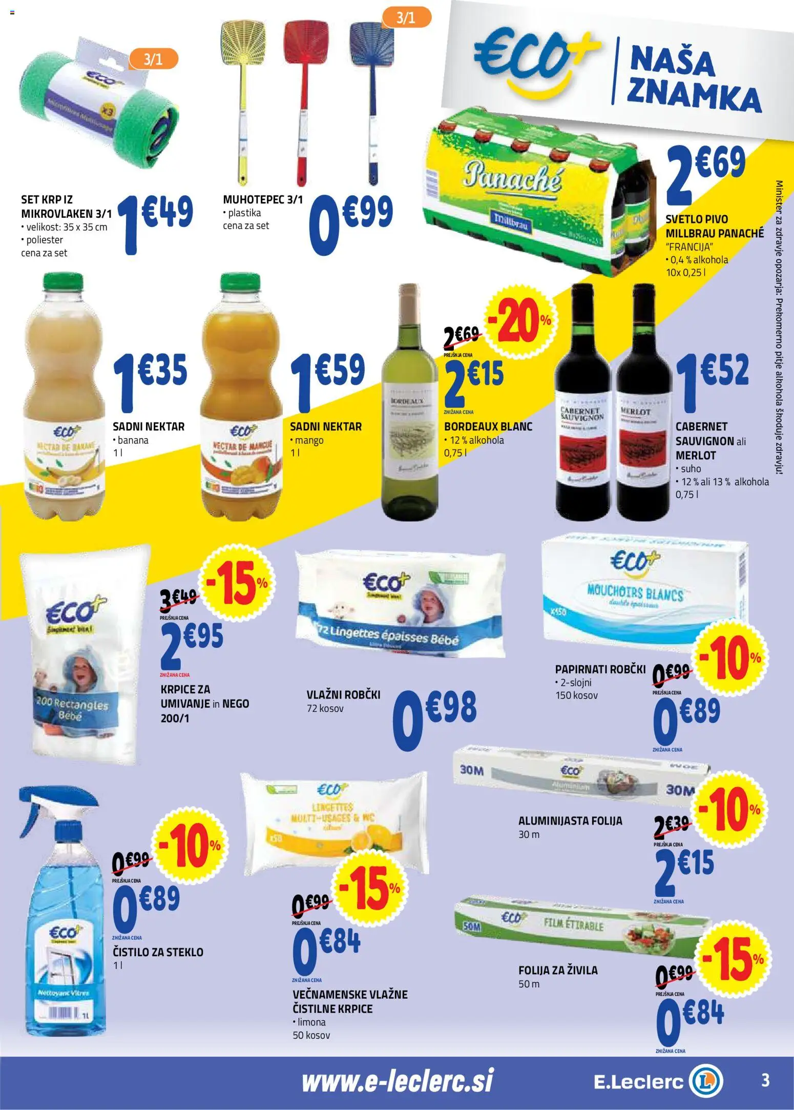 Novi E.leclerc katalog ponudbe – veljaven od 26.08.2026 | Stran: 3 | Izdelki: Čistilo za steklo, Robčki, Folija, Limona