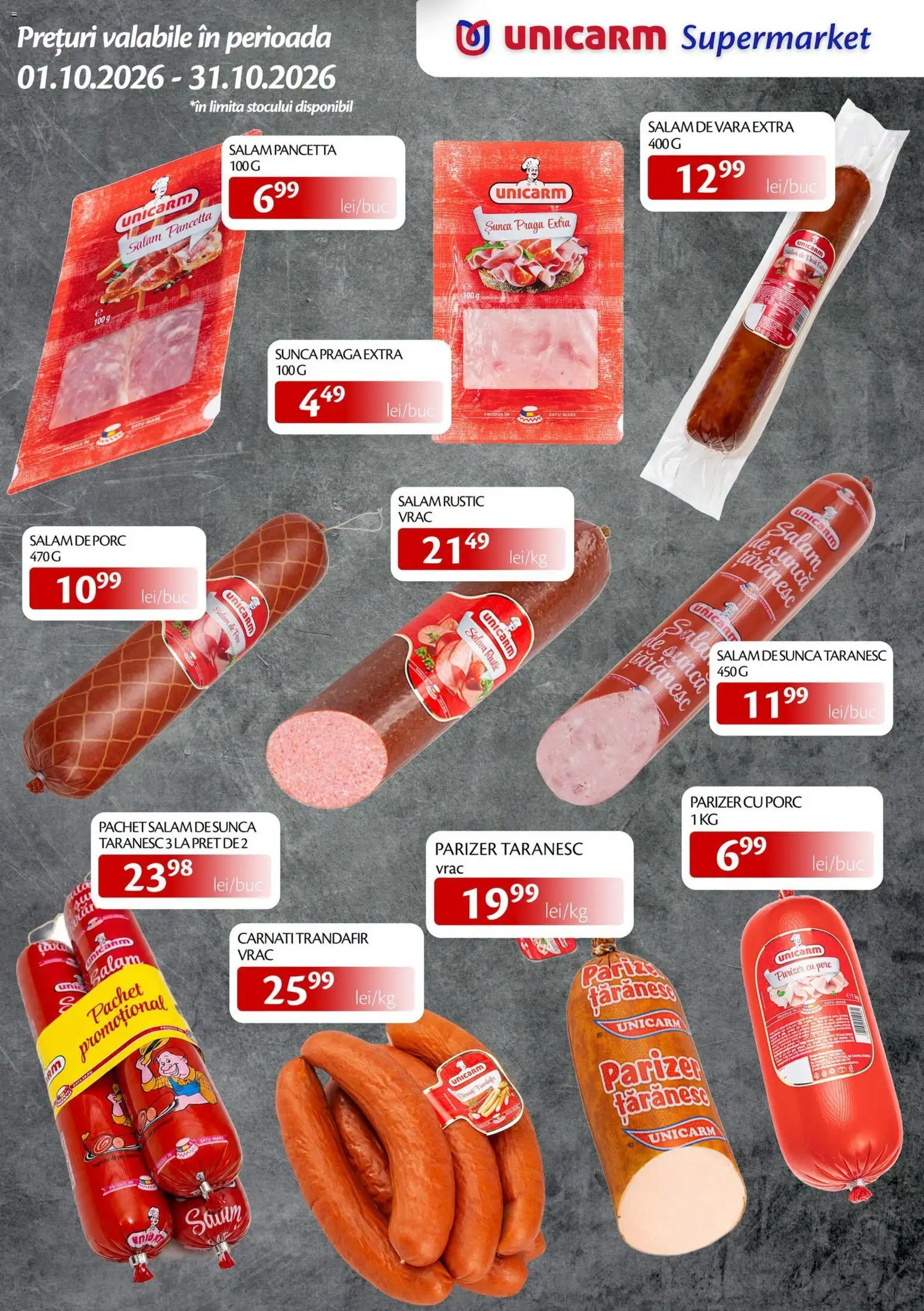 Noul catalog Unicarm – valabil de la 01.10.2026 | Pagină: 2 | Produse: Sunca praga, Trandafir, Salam, Cârnați