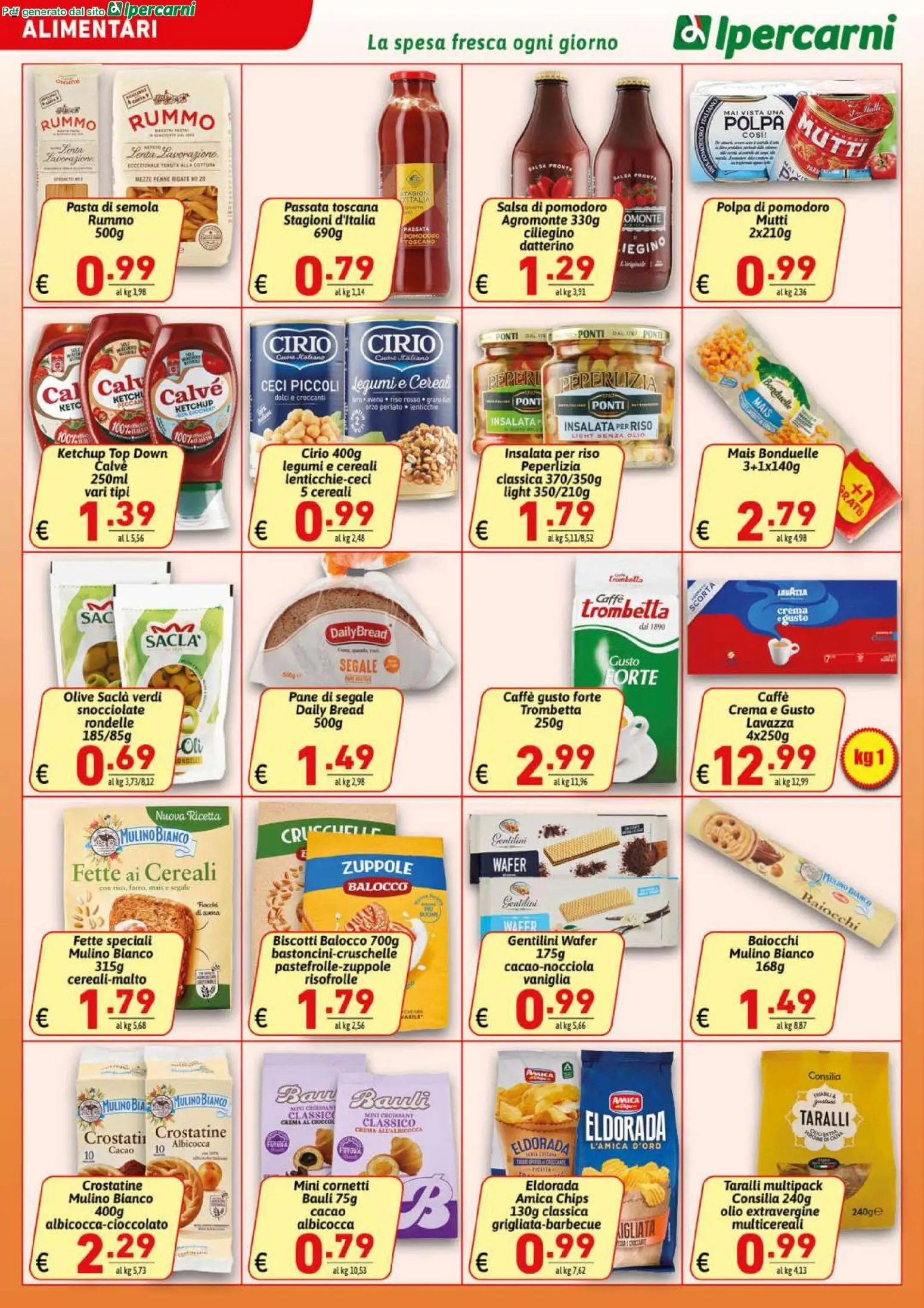 Volantino Ipercarni del 21/08/2026 | Pagina: 12 | Prodotti: Pomodoro, Olive, Mutti, Semola