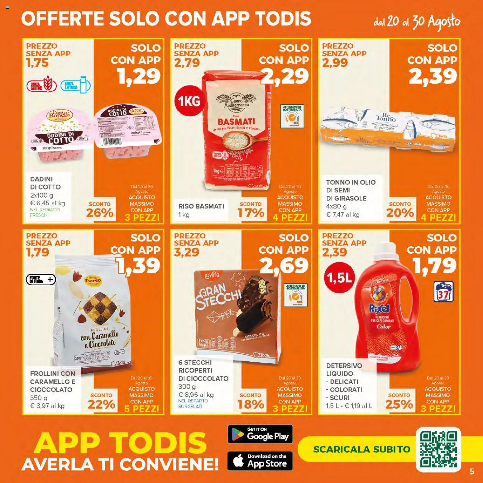 Volantino Todis del 20/08/2026 | Pagina: 5 | Prodotti: Riso Basmati, Riso, Contorni, Forno