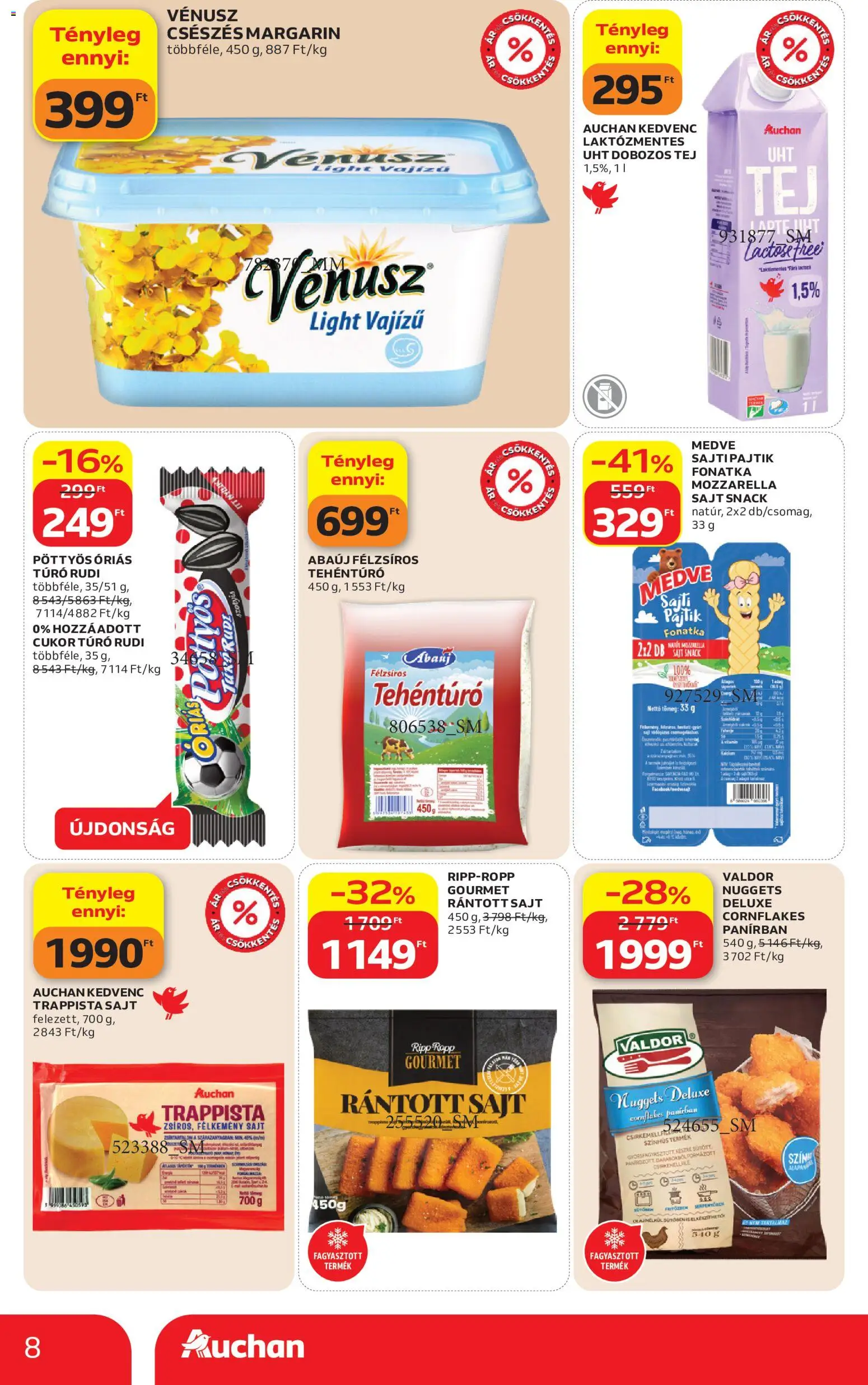 Auchan akciós ujság - amely érvényes a következő dátumtól: 28.05.2026 | Oldal: 8 | Termékek: Túró rudi, Nuggets, Tej, Túró