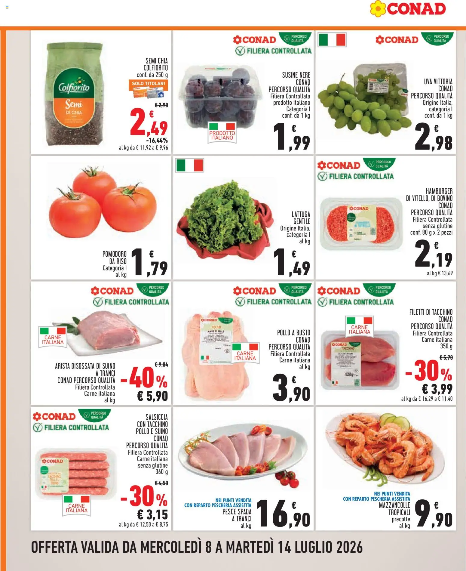 Volantino Conad del 08/07/2026 | Pagina: 2 | Prodotti: Riso, Pesce, Uva, Lattuga