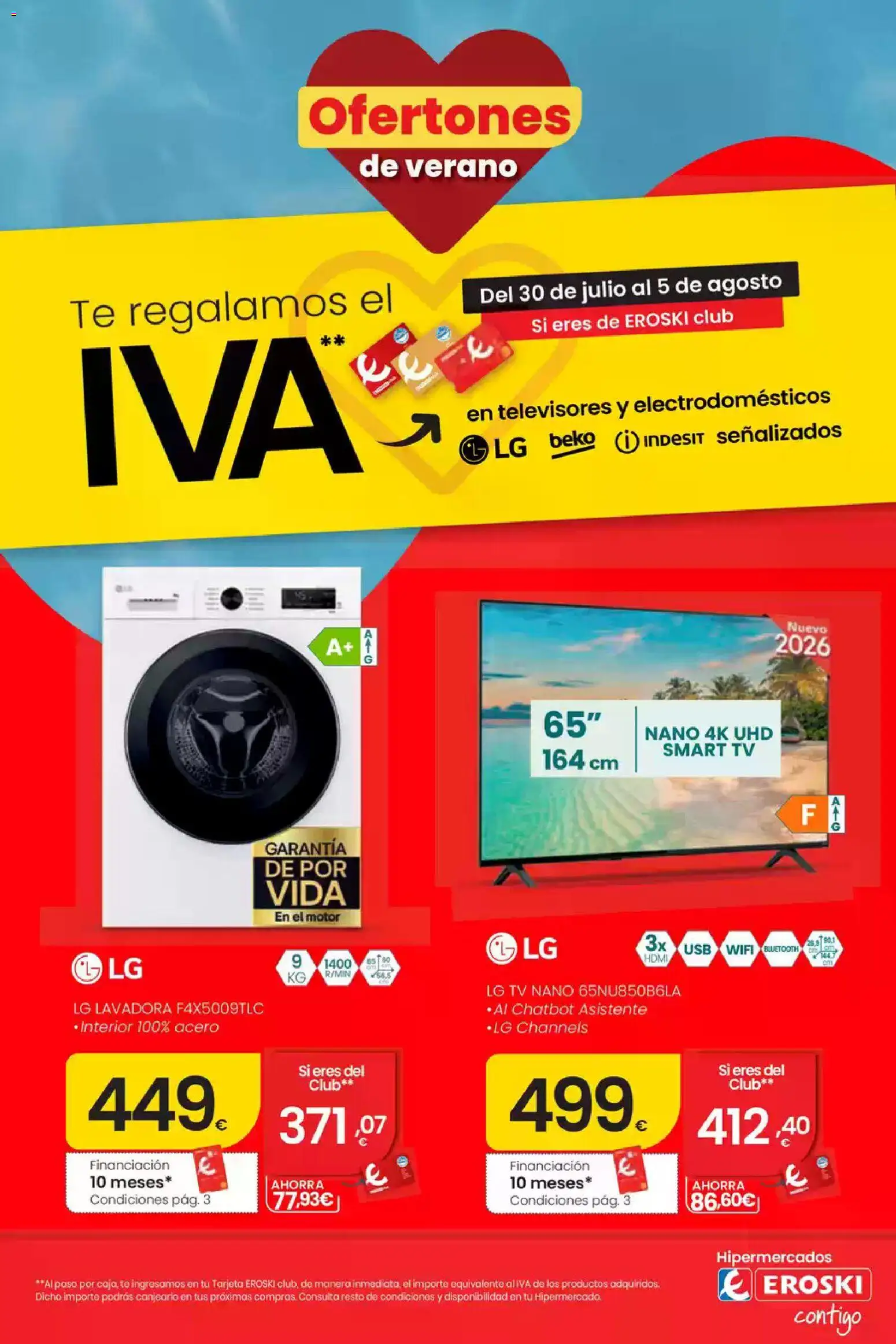 Eroski Te regalamos el Iva en televisores y electrodomésticos │ válido desde el 30/07/2026 | Página: 1 | Productos: Té, Lavadora