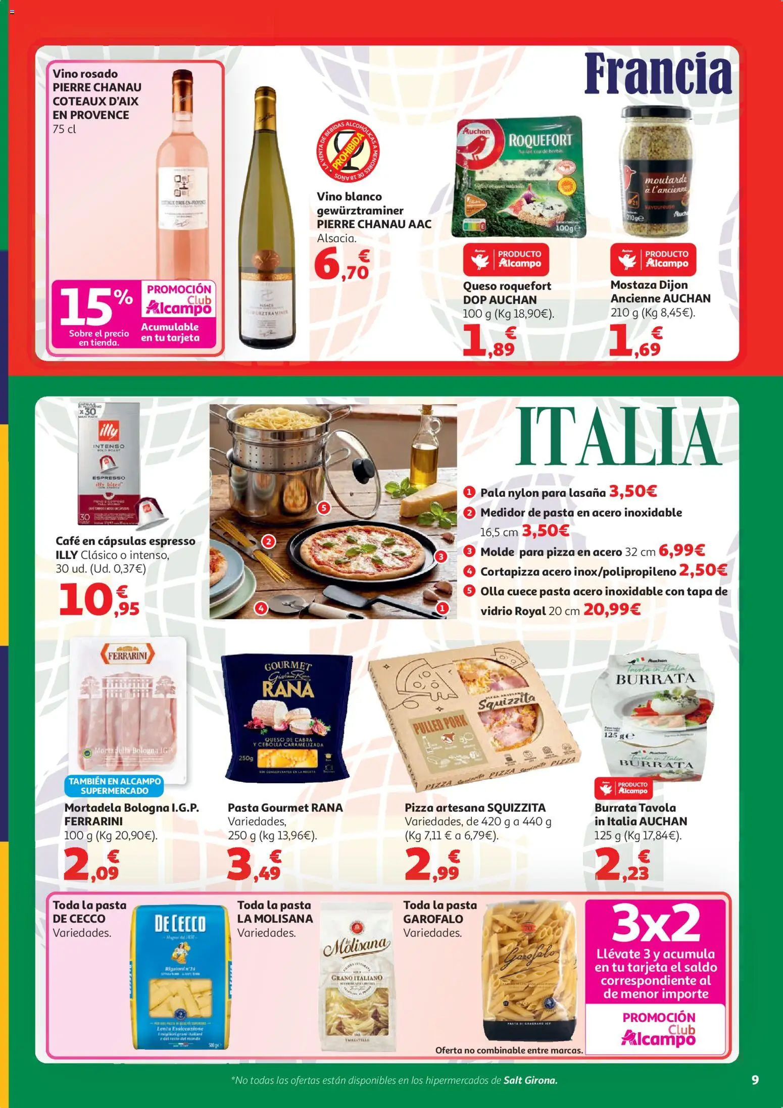 Alcampo HP Unico │ válido desde el 07.04.2026 | Página: 9 | Productos: Queso, Café, Pasta, Mortadela