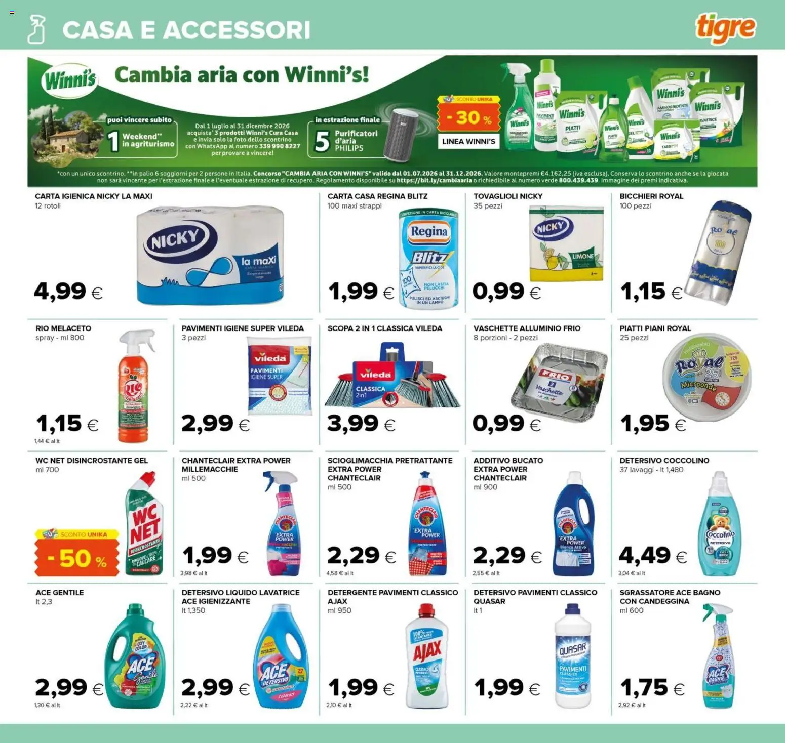 Volantino Tigre del 25/09/2026 | Pagina: 23 | Prodotti: Carta igienica, Candeggina, Sgrassatore, WC