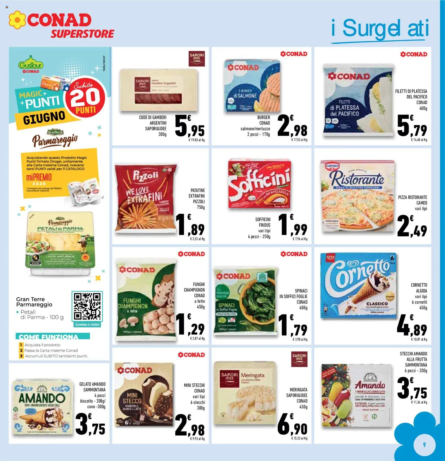 Volantino Conad del 04.06.2026 | Pagina: 9 | Prodotti: Gamberi, Patatine, Gelato, Spinaci