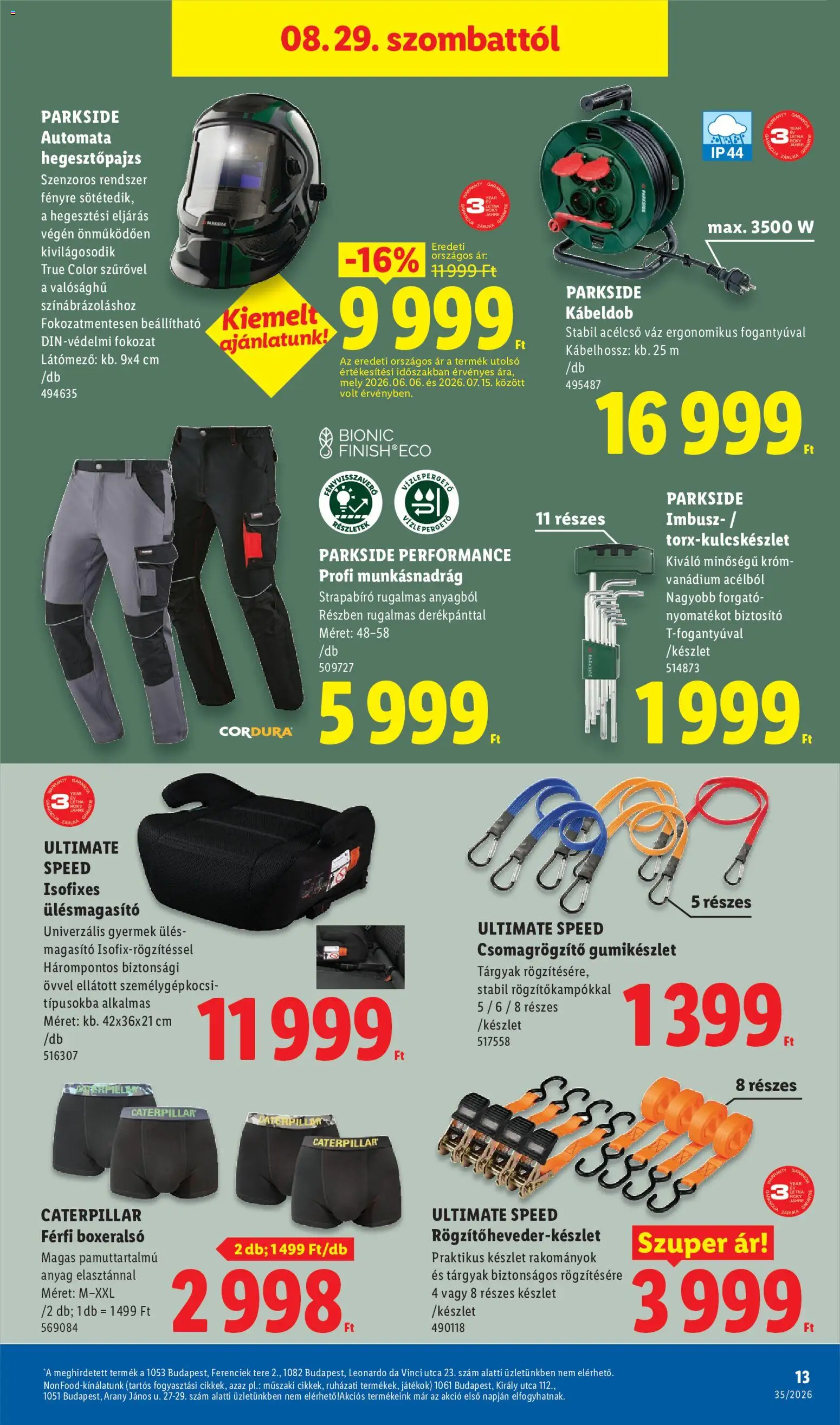 Lidl akciós ujság - amely érvényes a következő dátumtól: 2026.08.27. | Oldal: 13 | Termékek: Parkside, Boxeralsó, Munkásnadrág, Kábeldob