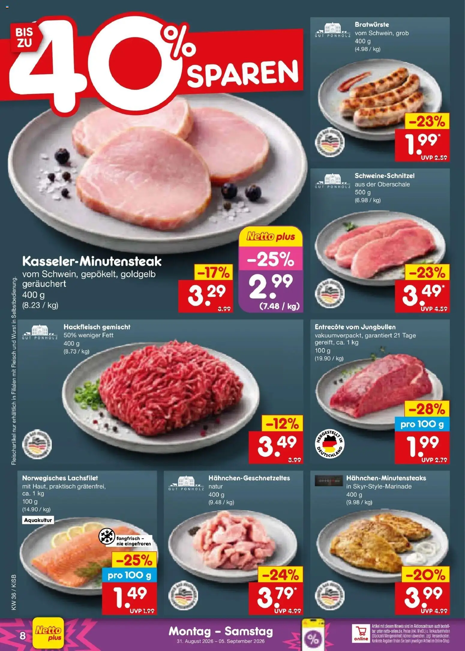 Netto Marken-Discount Prospekt Oberhaid – gültig ab 31.08.2026 | Seite: 10 | Produkte: Entrecote, Wurst, Fleisch, Hackfleisch
