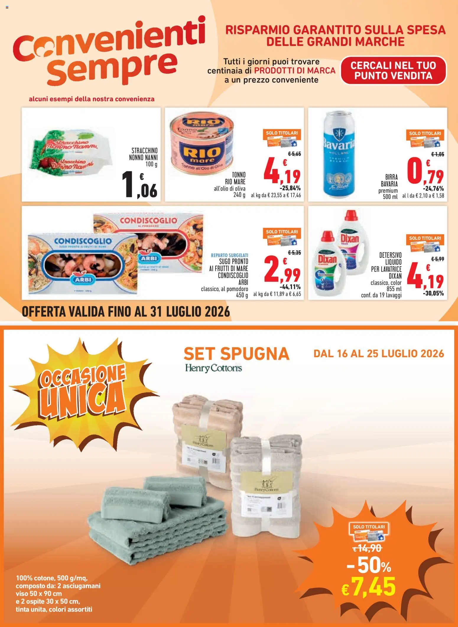 Volantino Conad del 16/07/2026 | Pagina: 16 | Prodotti: Spugna, Birra, Frutti di mare, Sugo