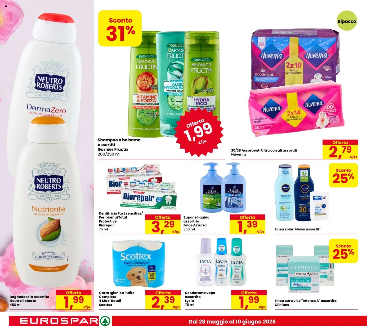 Volantino Eurospar del 28.05.2026 | Pagina: 16 | Prodotti: Balsamo, Deodorante, Dentifricio, Olio