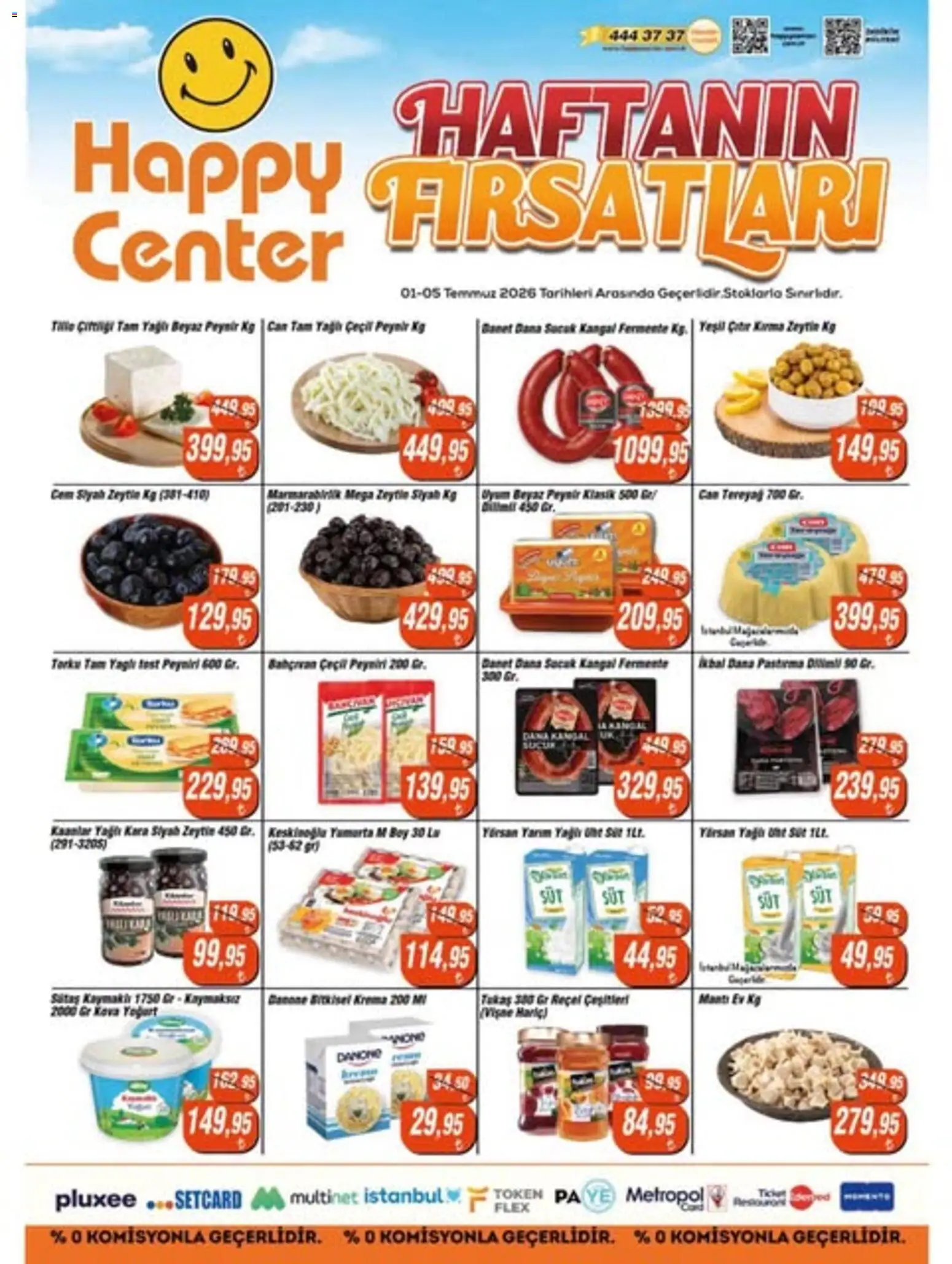 Happy Center - Haftanın Fırsatları - 01 Temmuz 2026 tarihinden itibaren geçerlidir | Sayfa: 1 | Ürünler: Süt, Peynir, Yoğurt, Zeytin