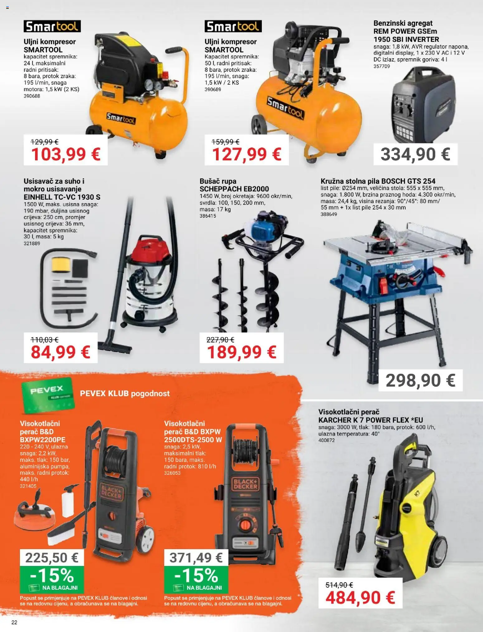 Pevex katalog | vrijedi od 03.04.2026 | Stranica: 22 | Proizvodi: Usisavač, Agregat, Kompresor, Kärcher