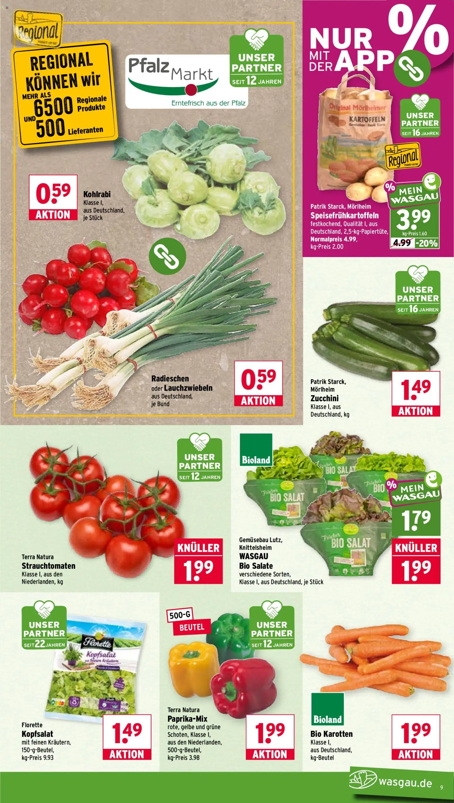 Wasgau Prospekt – gültig ab 27.07.2026 | Seite: 9 | Produkte: Kohlrabi, Kartoffeln, Zucchini, Salat