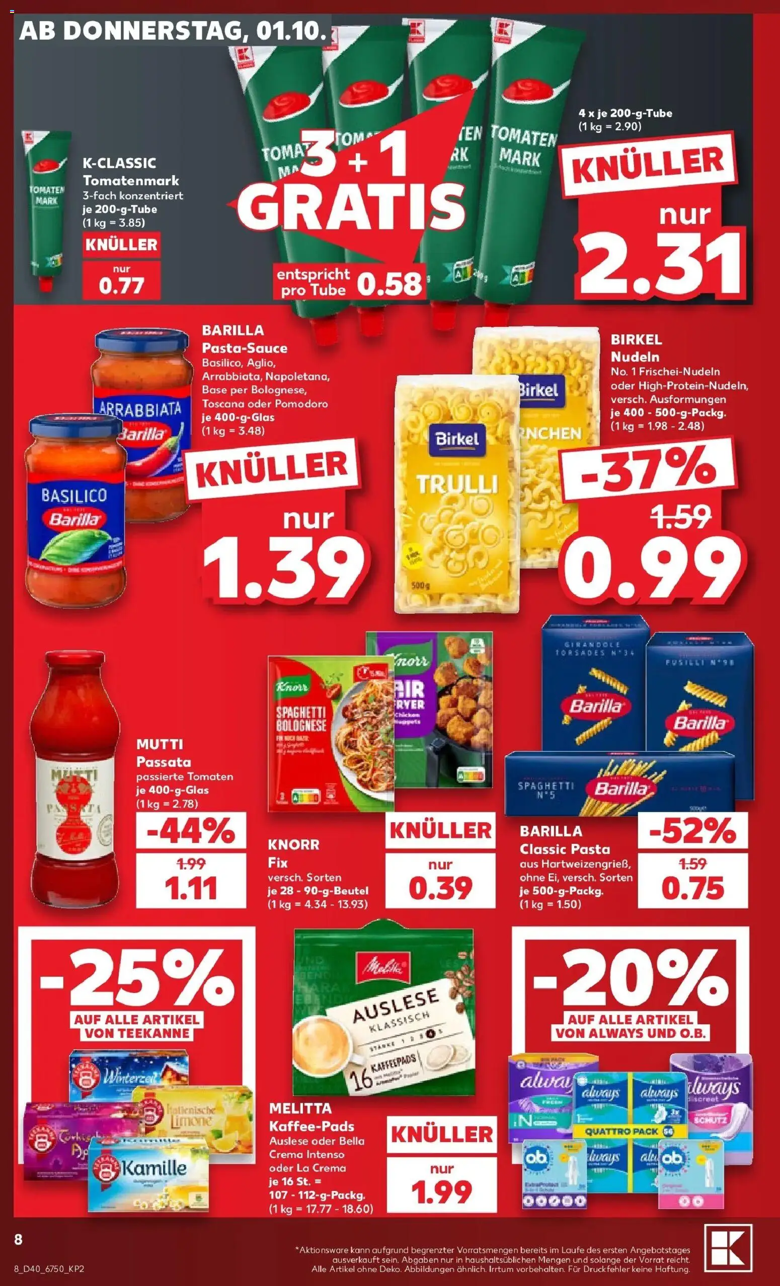Prospekt Kaufland ab 28.09.2026 » Angebote Online zum Blättern | Seite: 18 | Produkte: Melitta, Spaghetti, Tomaten, Nudeln