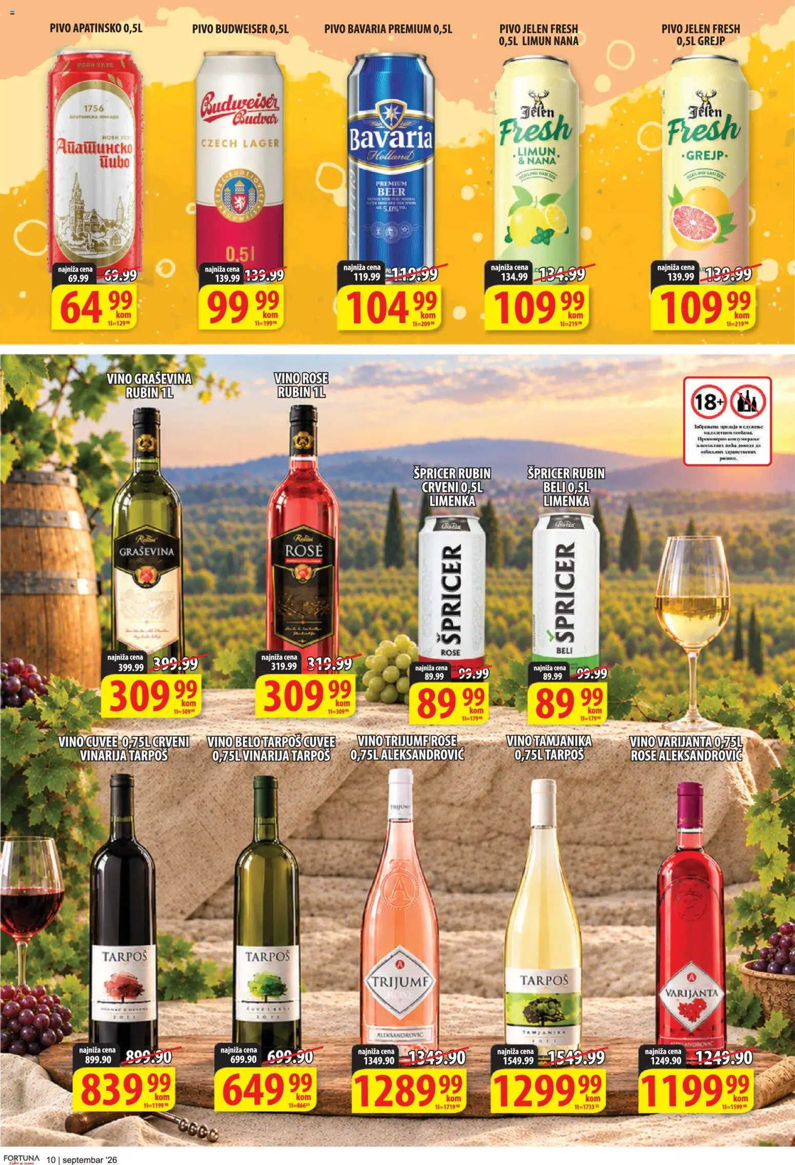 Fortuna Market katalog - važi od 11.09.2026 | Strana: 10 | Proizvode: Rose vino, Grejp, Pivo, Limun
