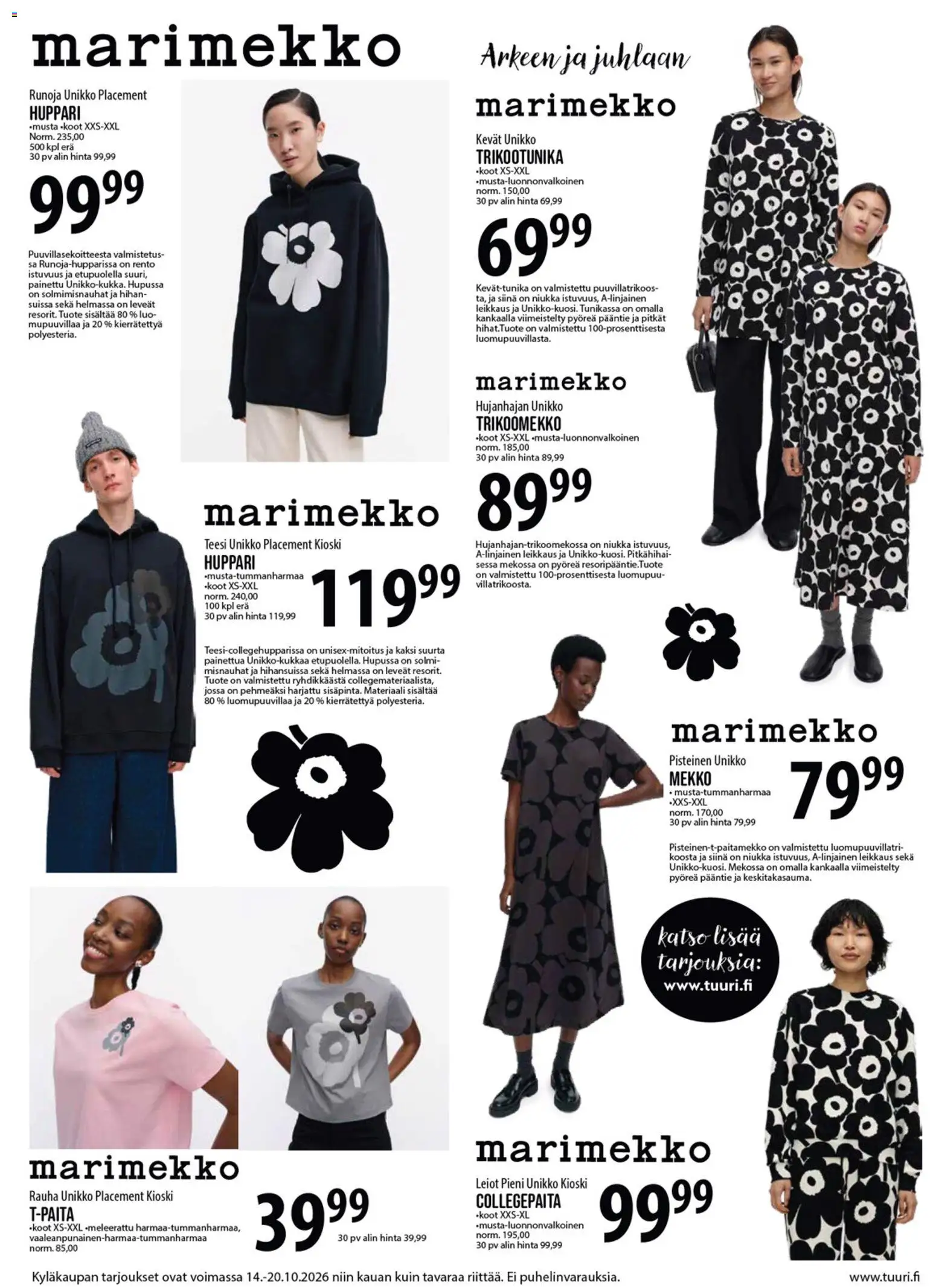 Tuuri tarjoukset Marimekko – voimassa 14/10/2026 alkaen | Sivu: 3 | Tuotteet: Huppari, Mekko
