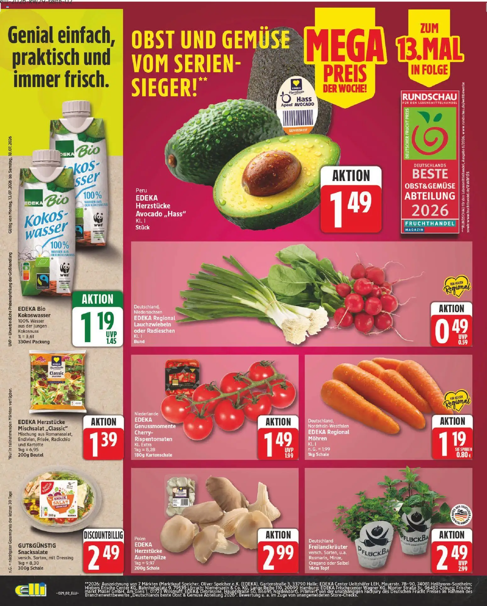 Elli Markt Prospekt – gültig ab 13.07.2026 | Seite: 2 | Produkte: Mohren, Avocado, Obst, Salat