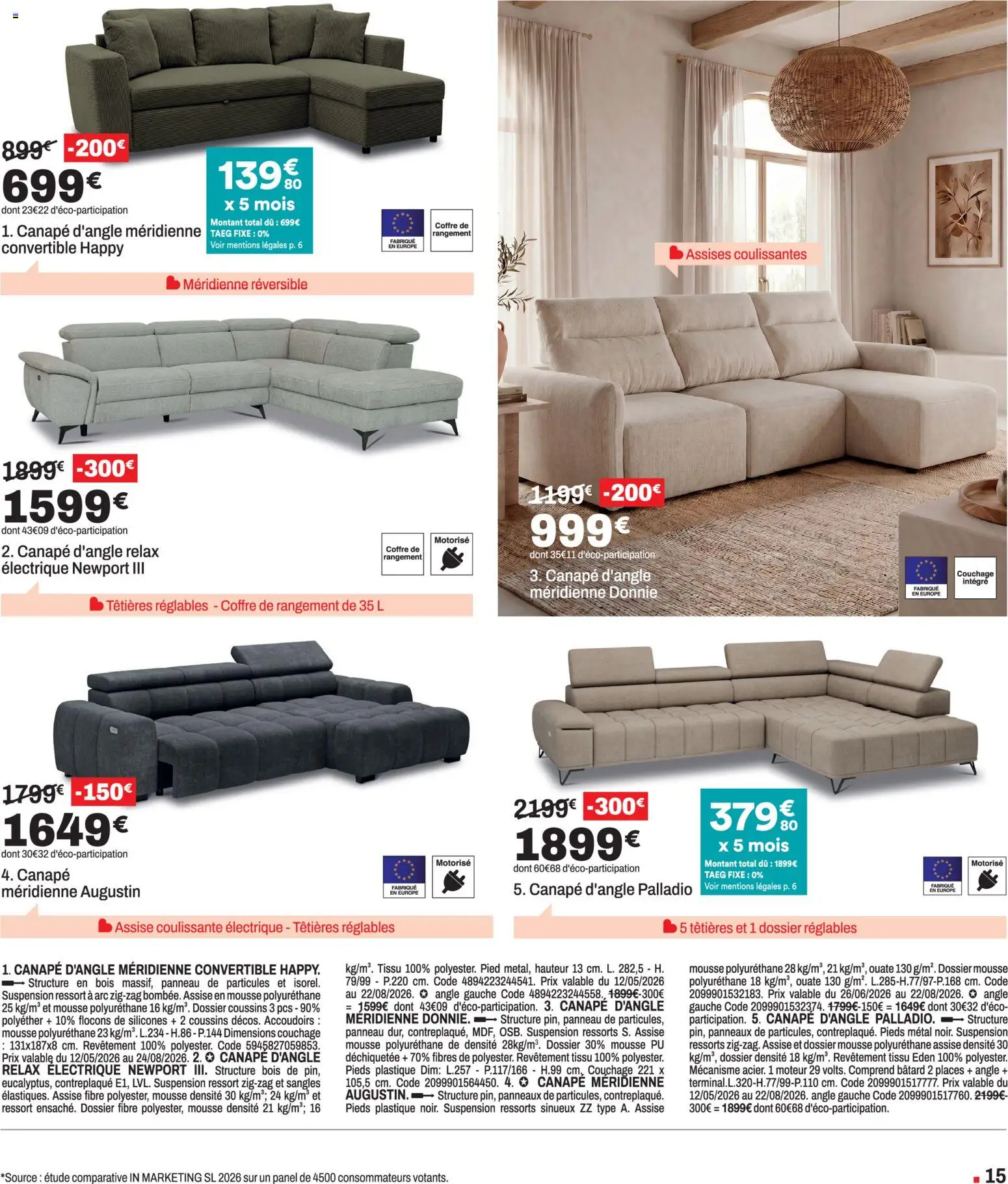 {H1} | Page: 15 | Produits: Mousse, Suspension, Canapé, Canapé d’angle