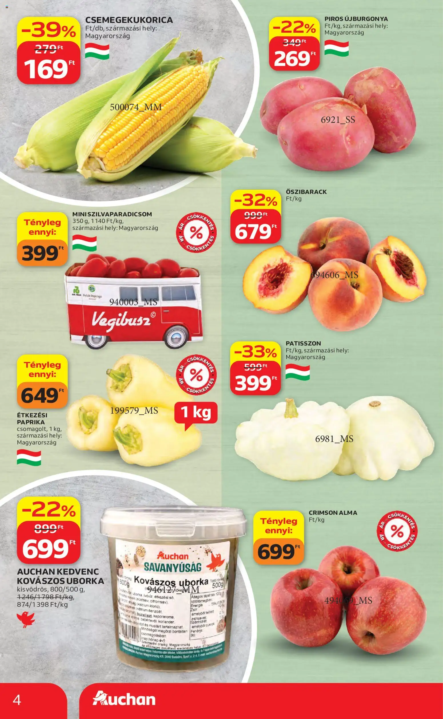 Auchan akciós ujság - amely érvényes a következő dátumtól: 2026.07.23. | Oldal: 4 | Termékek: Csemegekukorica, Alma, Uborka, Só