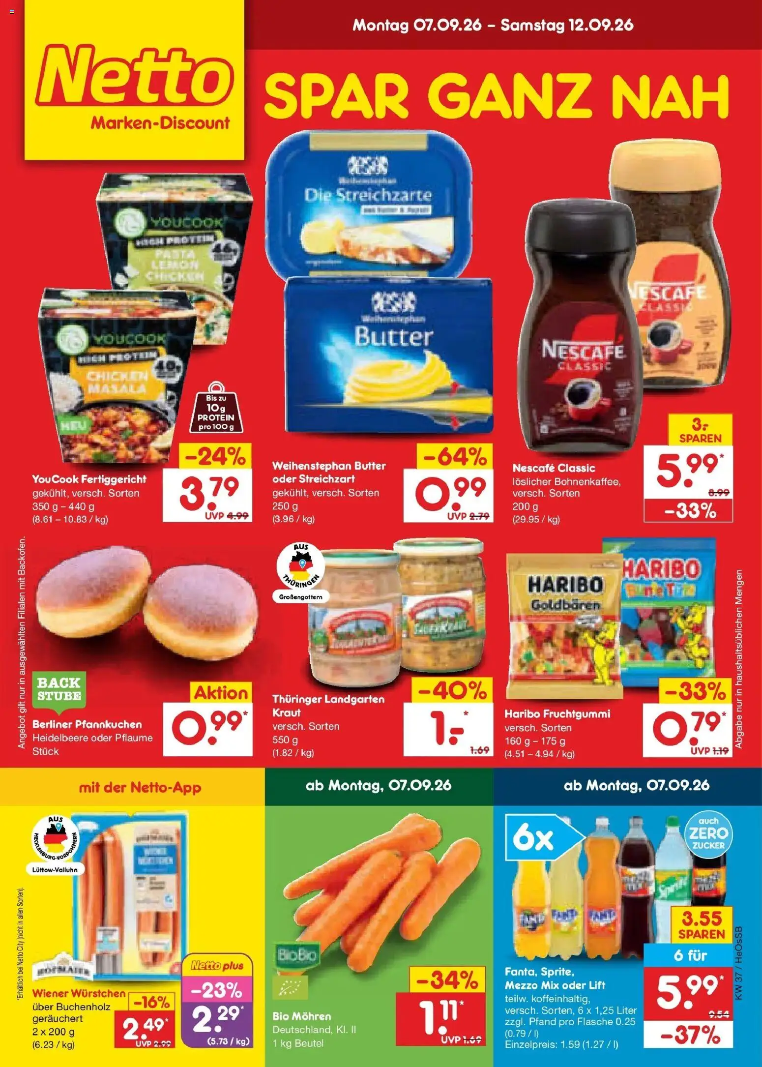 Netto Marken-Discount Prospekt Rostock – gültig ab 07.09.2026 | Seite: 3 | Produkte: Wiener wurstchen, Haribo, Butter, Zucker