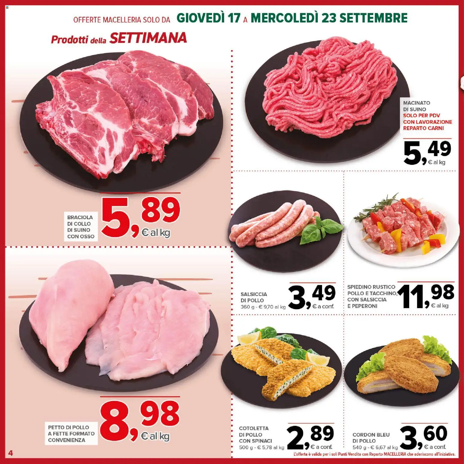 Volantino Todis del 17/09/2026 | Pagina: 4 | Prodotti: Petto di Pollo, Peperoni, Salsiccia, Collo