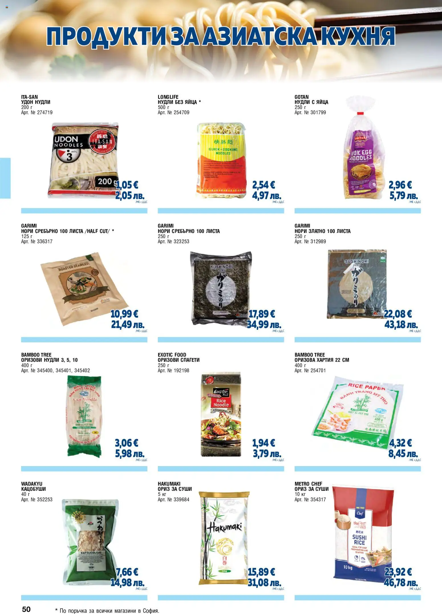 {H1} | Страница: 50 | Продукти: Суши, Ориз, Яйца, Хартия