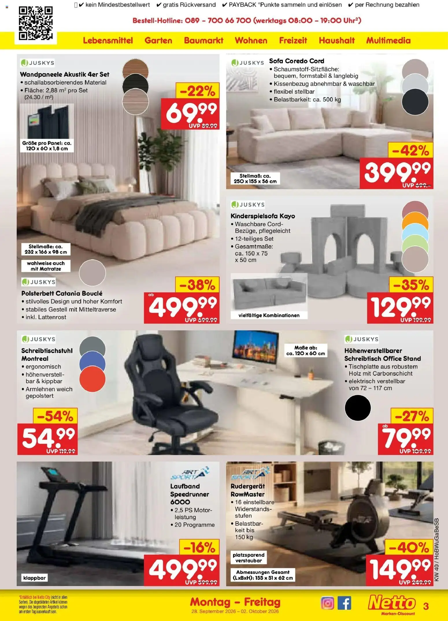 Netto Marken-Discount Prospekt Kremmen – gültig ab 28.09.2026 | Seite: 45 | Produkte: Matratze, Sofa, Polsterbett, Laufband