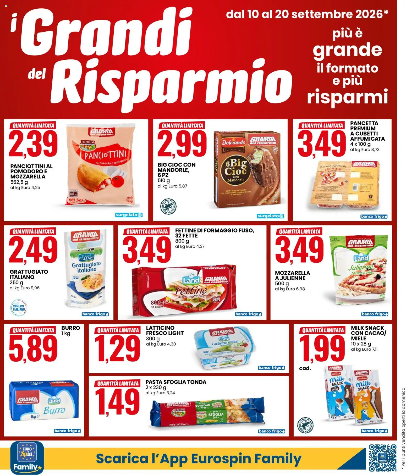 Volantino Eurospin del 10/09/2026 | Pagina: 2 | Prodotti: Pomodoro, Burro, Mandorle, Bacon