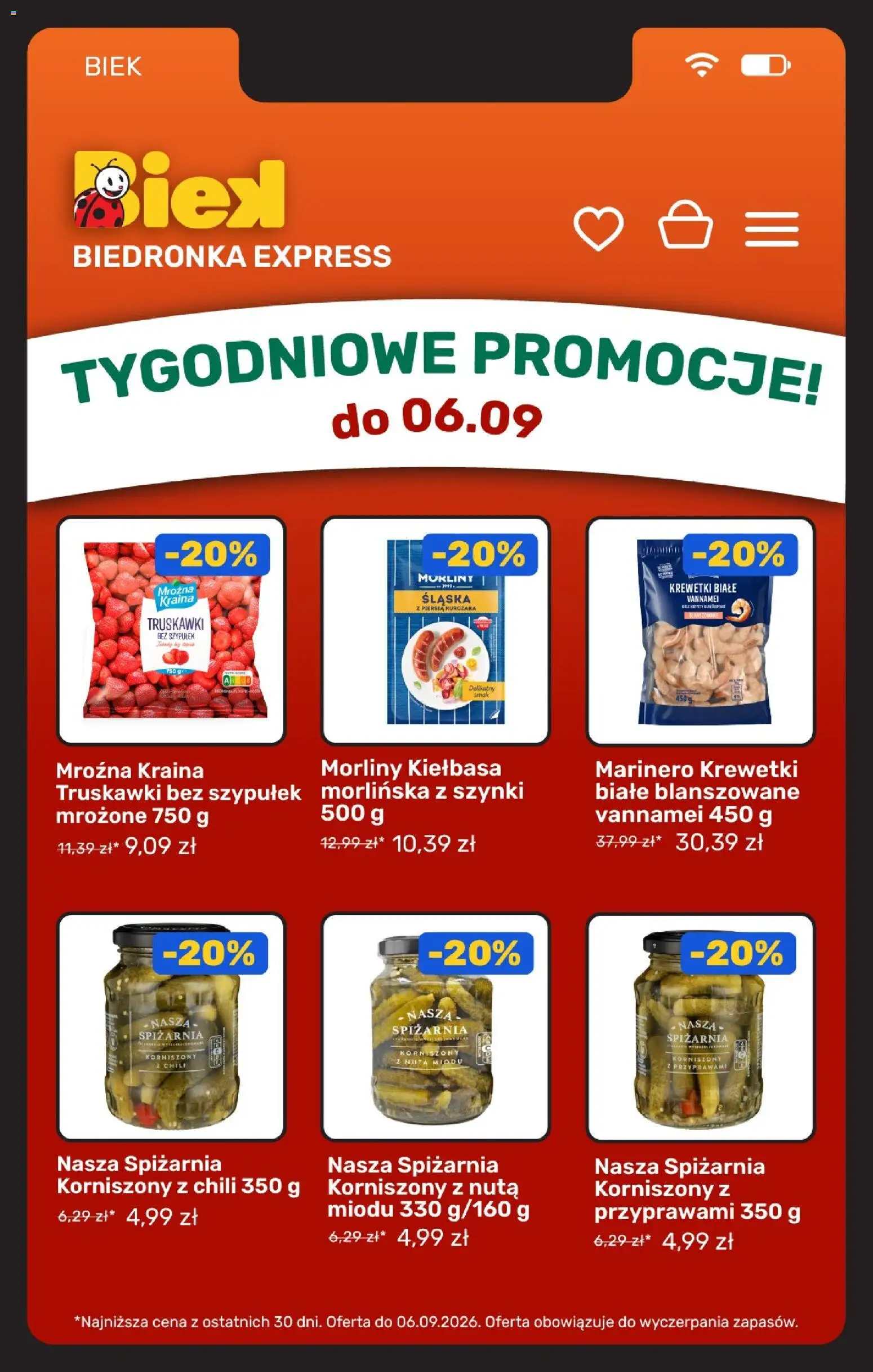 Biedronka gazetka - Biek od 04.09.2026 | Strona: 5 | Produkty: Kiełbasa, Krewetki, Korniszony z chili, Mroźna kraina