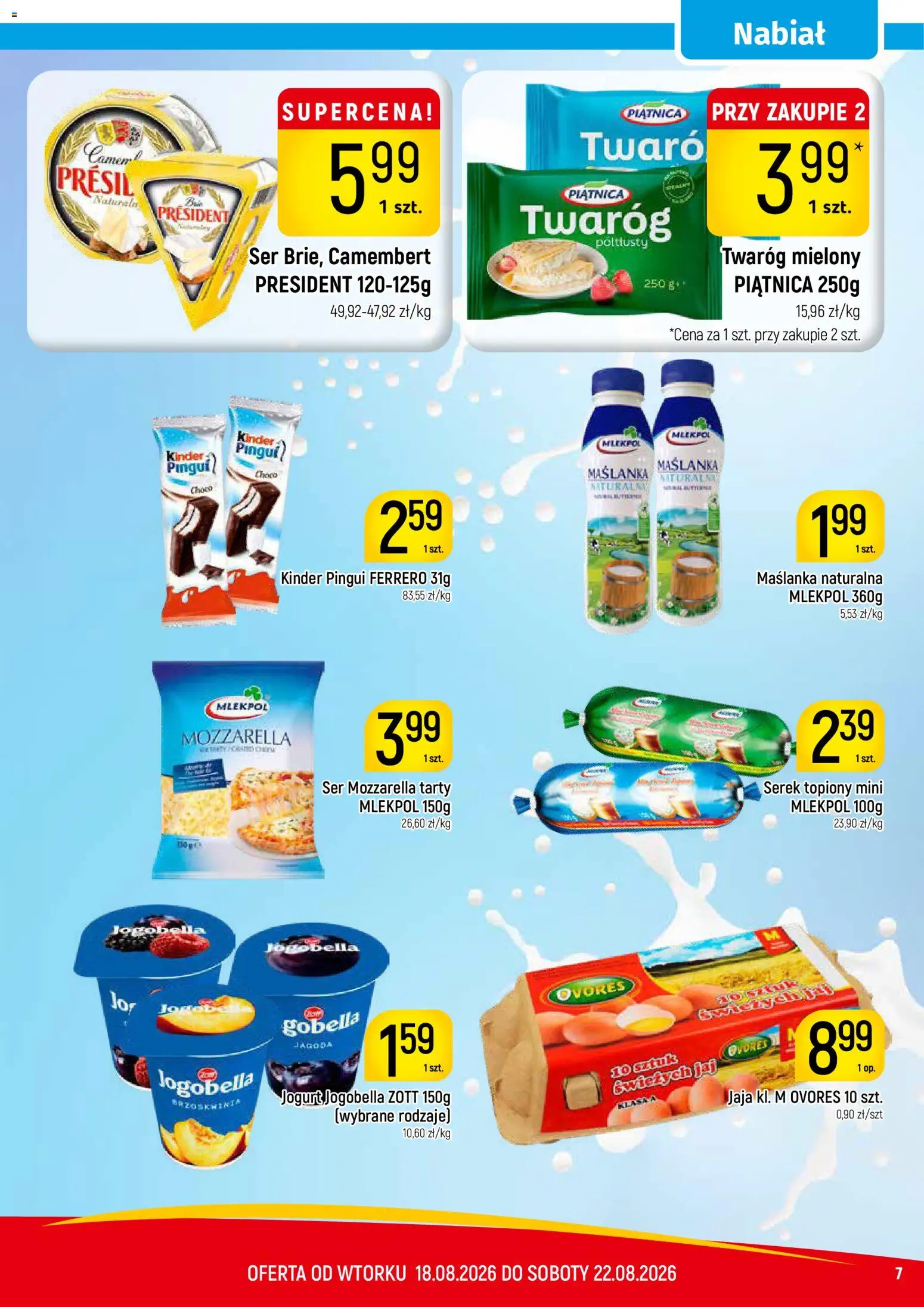 Piotruś Pan gazetka od 18.08.2026 | Strona: 7 | Produkty: Piątnica, Jogurt, Mozzarella, Jaja