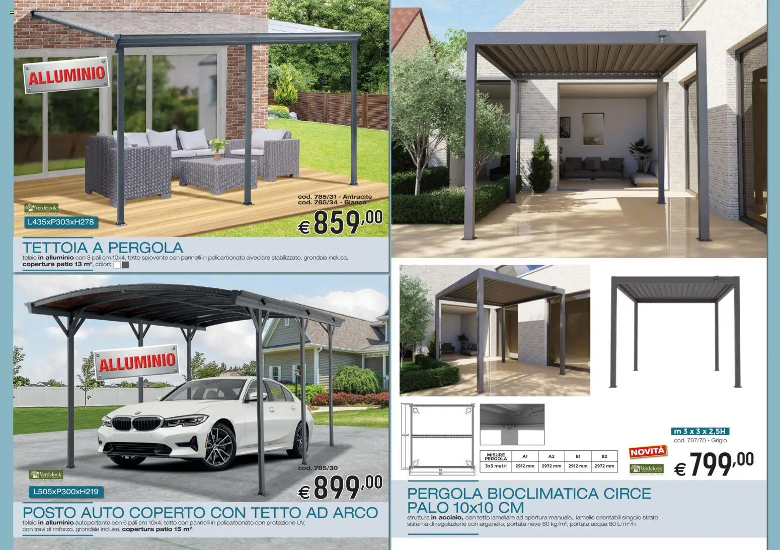 Volantino Brico OK del 05/03/2026 | Pagina: 10 | Prodotti: Posto auto coperto, Acqua, Pergola, Alluminio